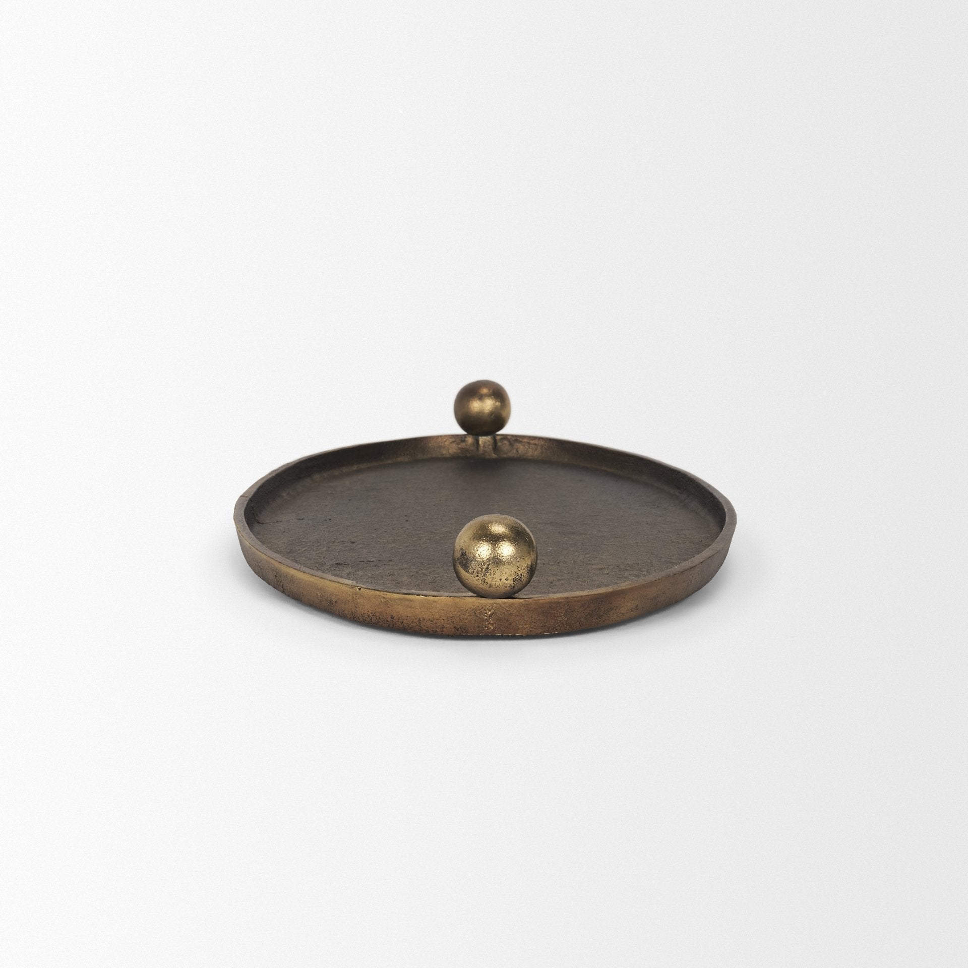 Jianna Oval Textured Antiqued Gold Metal Tray with Handles