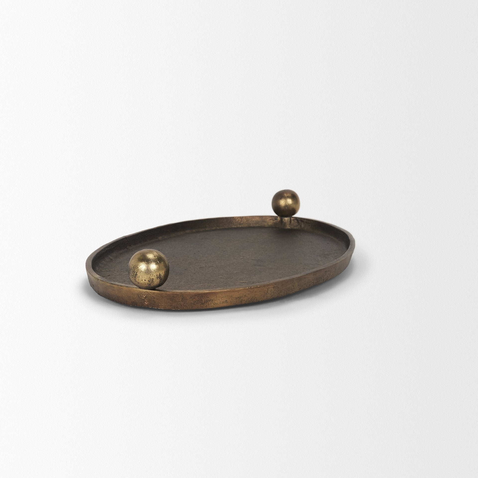 Jianna Oval Textured Antiqued Gold Metal Tray with Handles