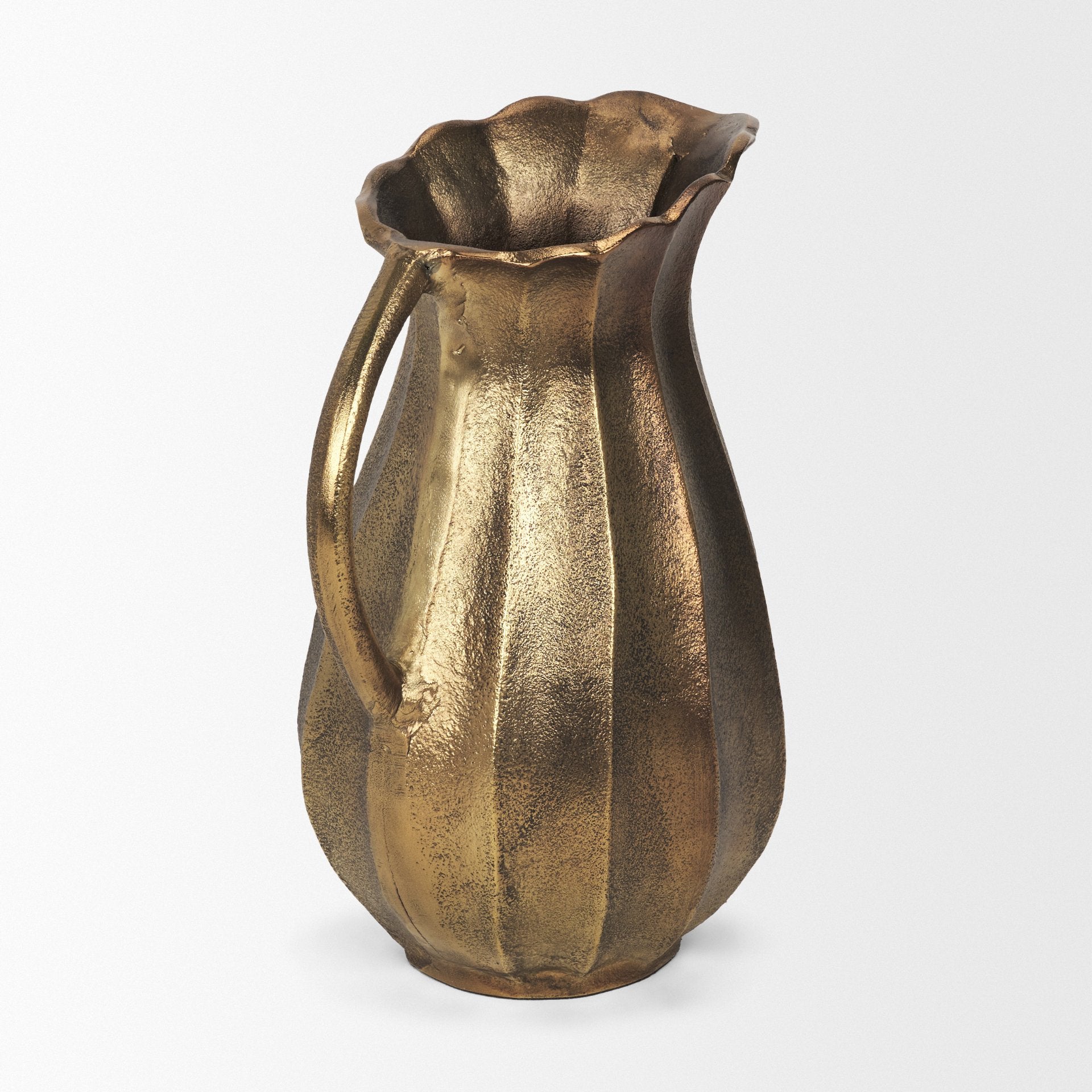 Anya Antiqued Brass Scalloped Petal Cast Metal Jug