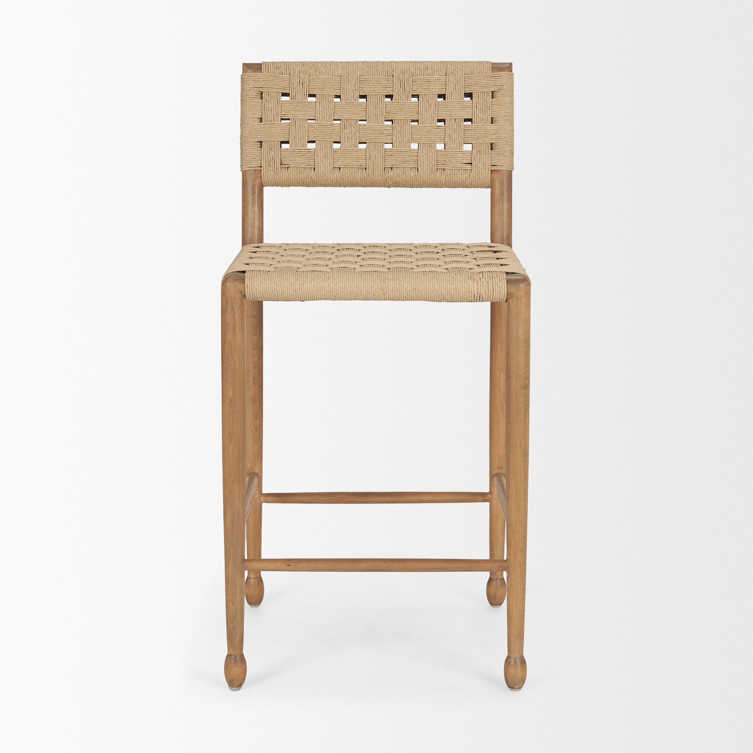 Brinley Woven Paper Rope with Brown Wood Frame Counter Stool