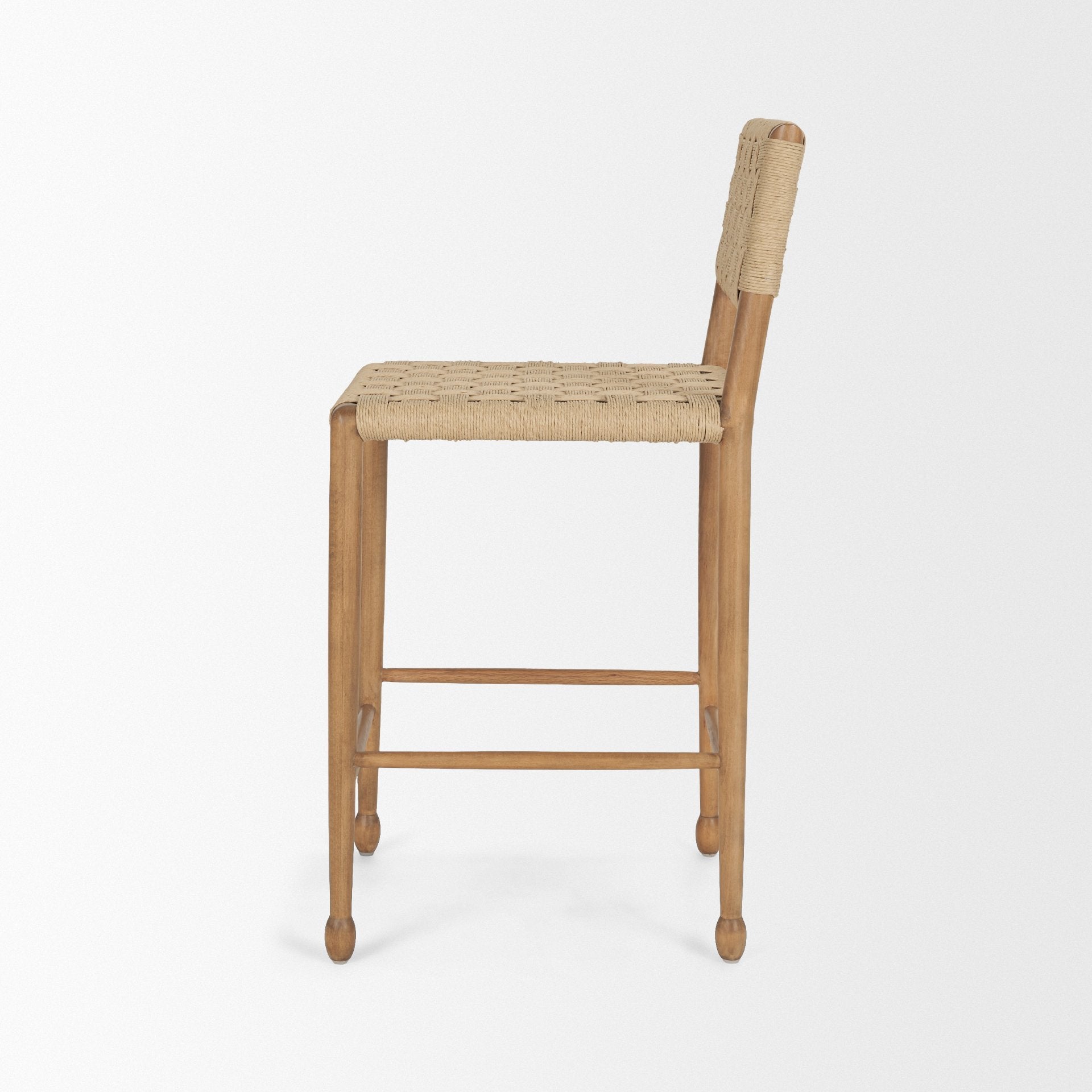 Brinley Woven Paper Rope with Brown Wood Frame Counter Stool