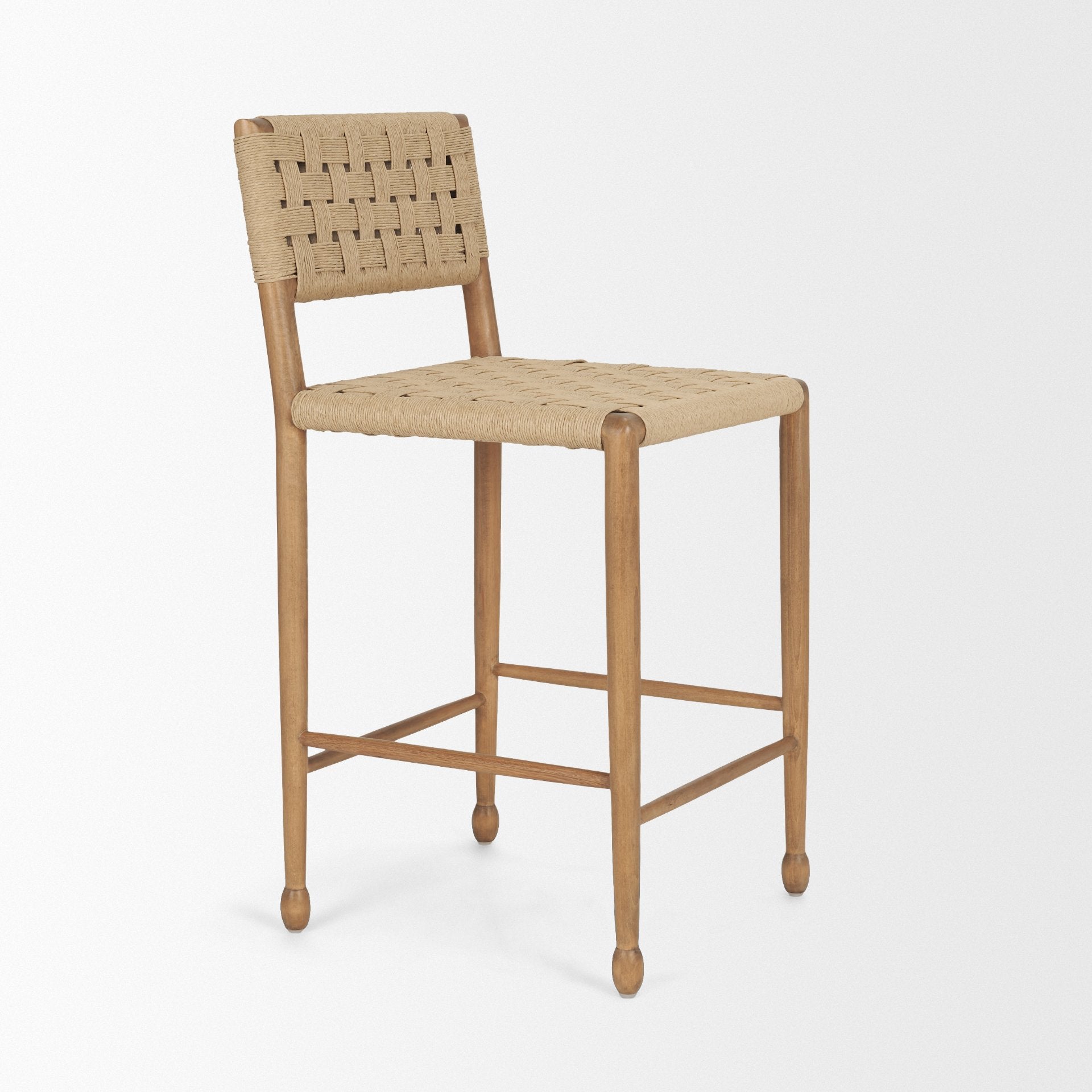 Brinley Woven Paper Rope with Brown Wood Frame Counter Stool