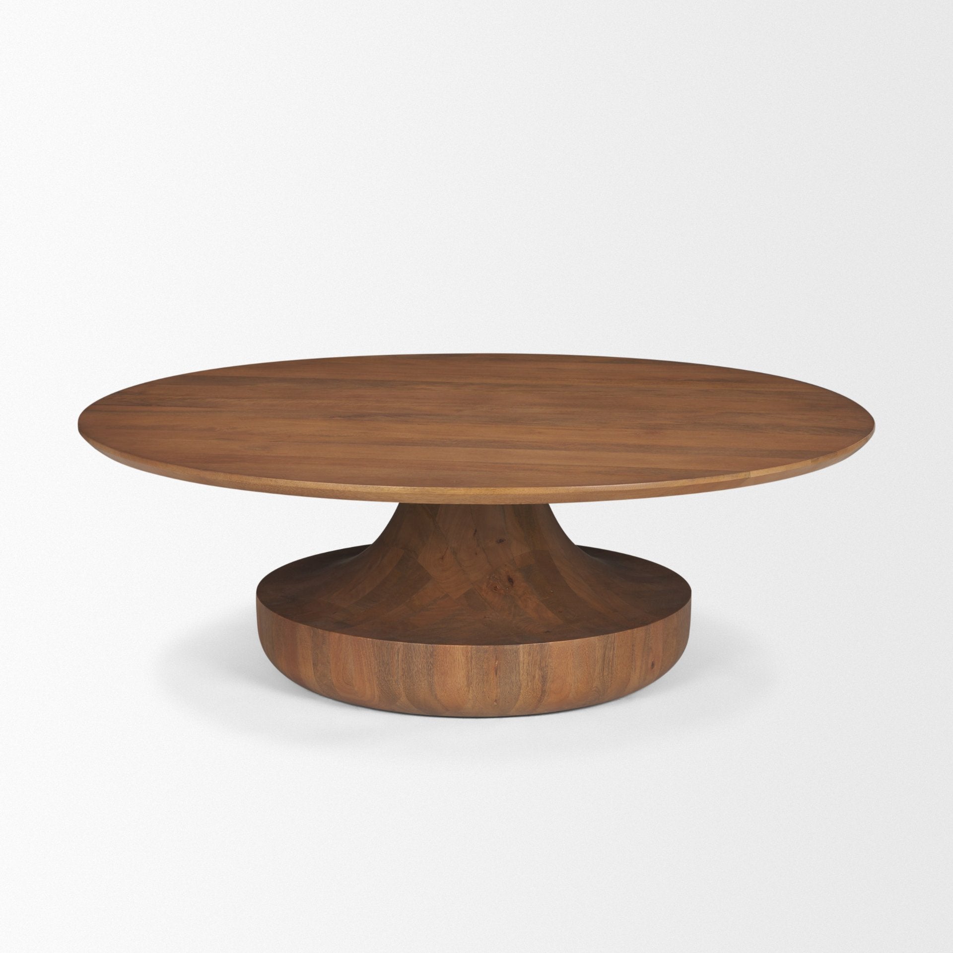 Arno Warm Mid-Brown Wood Sculptural Round Coffee Table