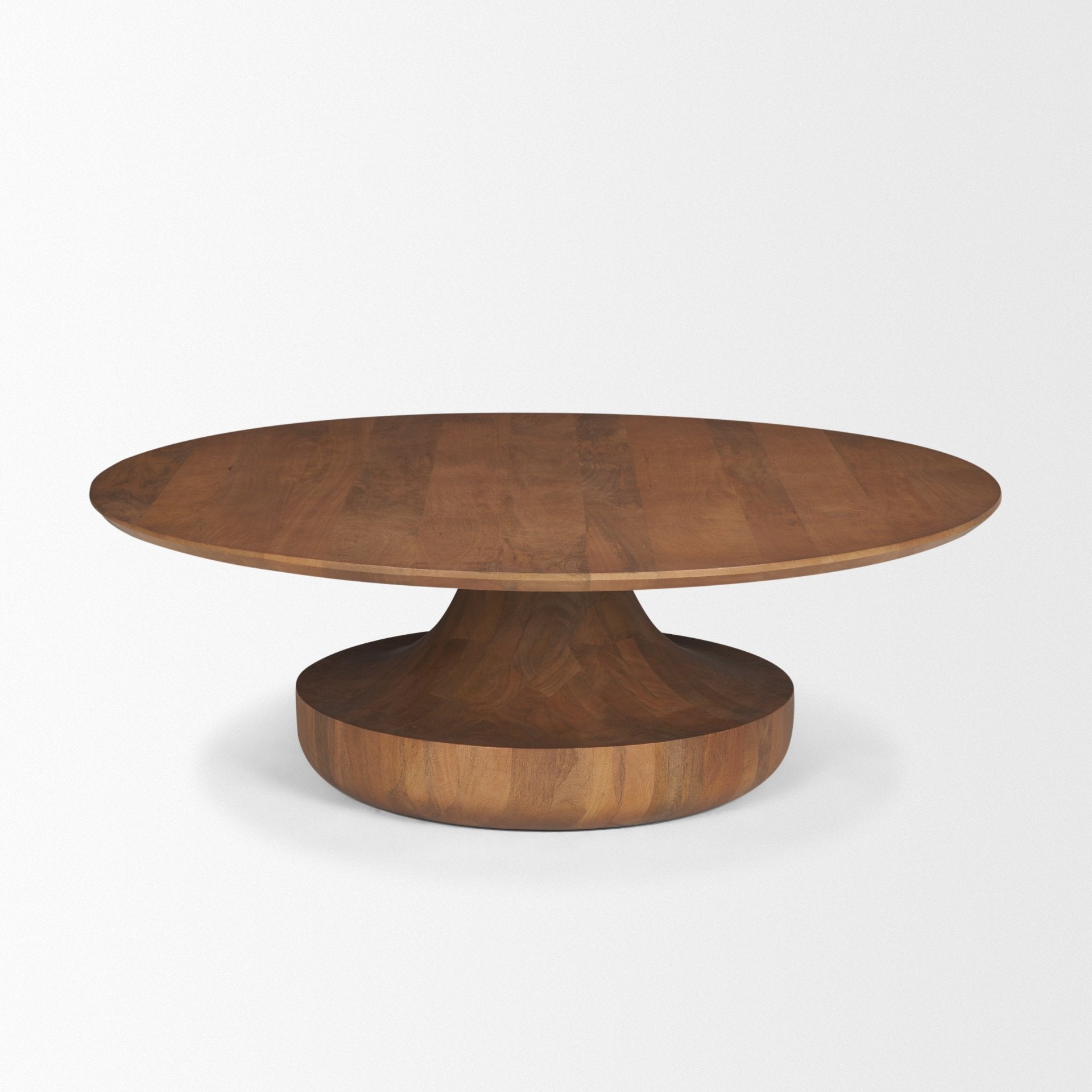 Arno Warm Mid-Brown Wood Sculptural Round Coffee Table