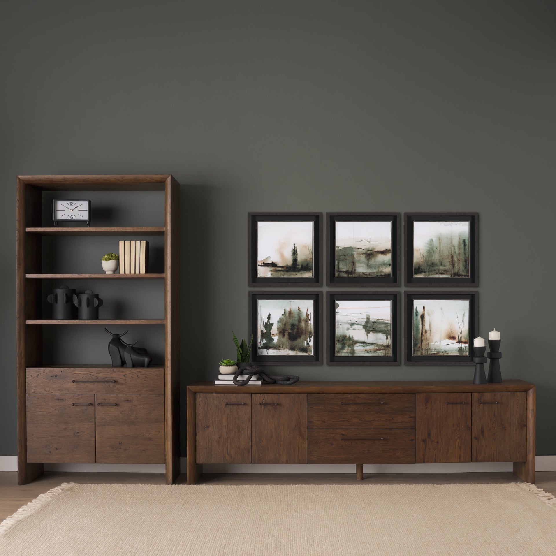 Belford 2-Door Open Oak Wood Shelving Unit