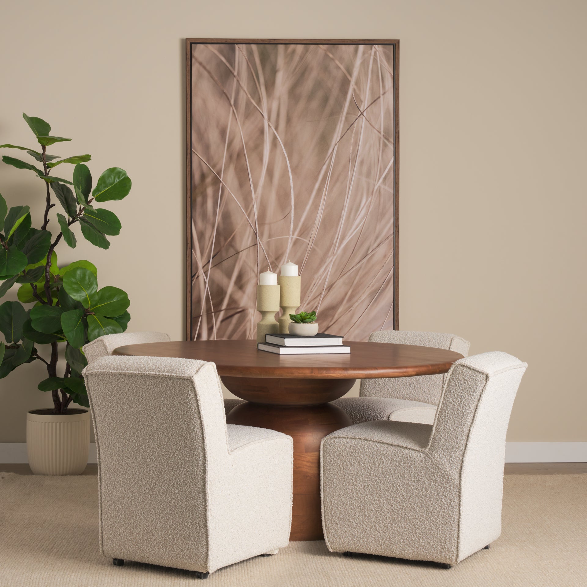 Atlas Wood Stacked Pedestal Base Round Dining Table