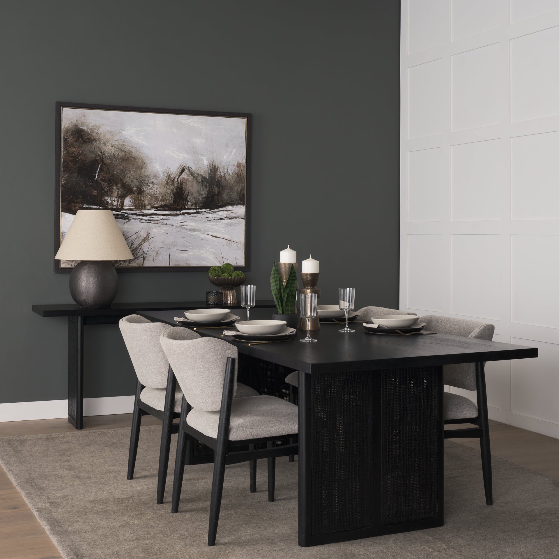 Grier 65" Black Wood with Black Cane Console Table