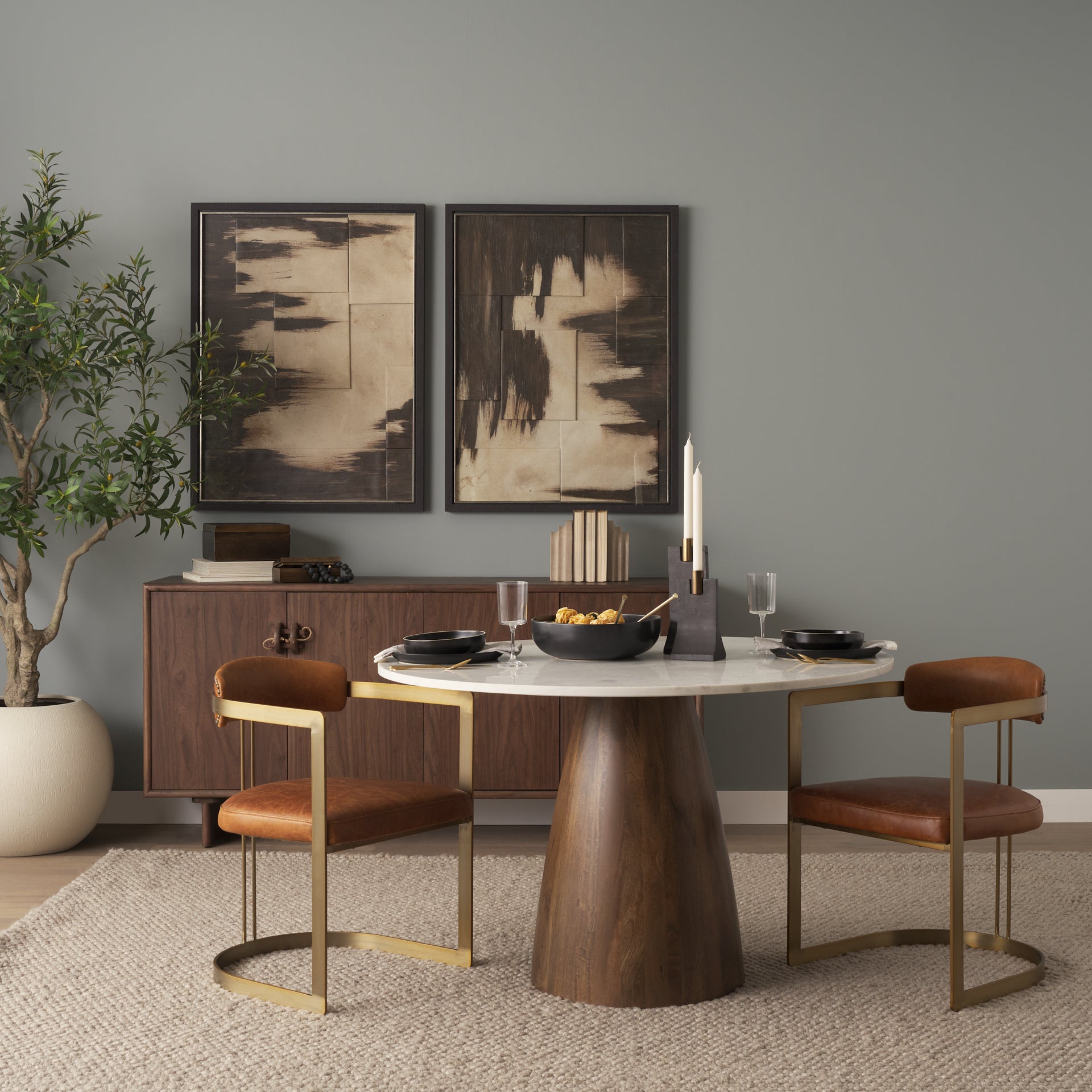 Hollyfield I Brown Leather Seat Gold Iron Frame Dining Chair