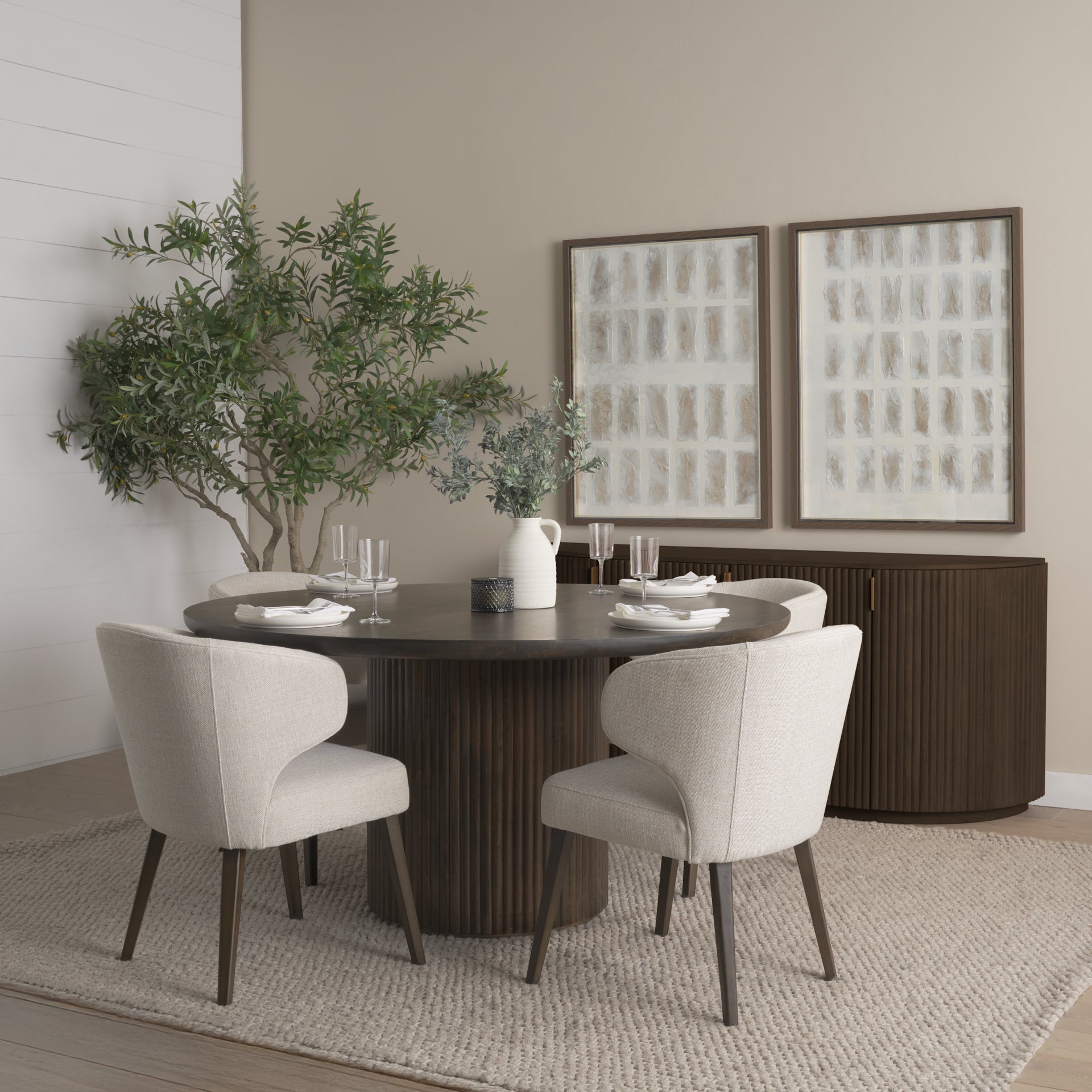 Terra Fluted Dining Table - 4 Niles Chairs - Terra Sideboard