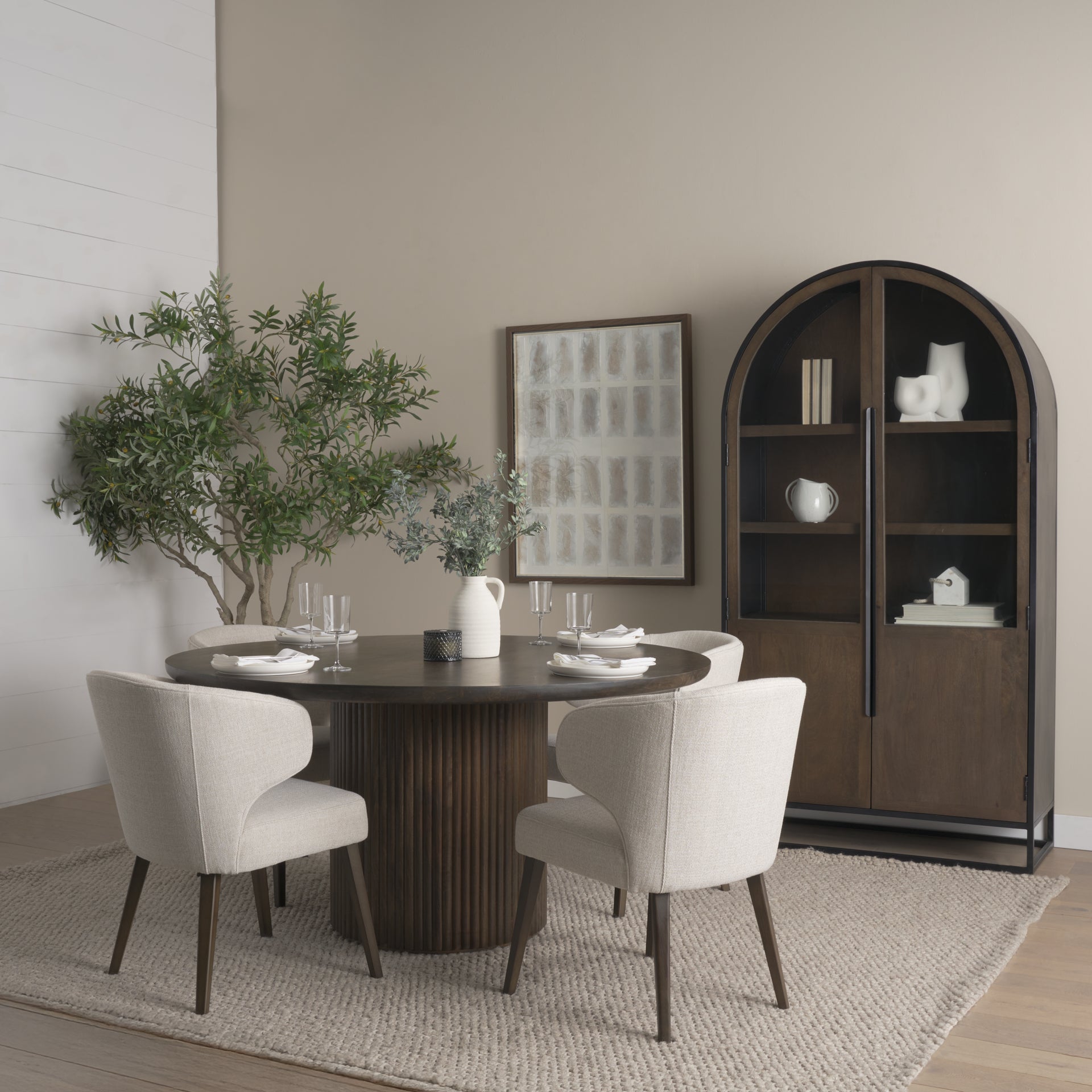 Terra Fluted Dining Table - 4 Niles Chairs - Sloan Cabinet