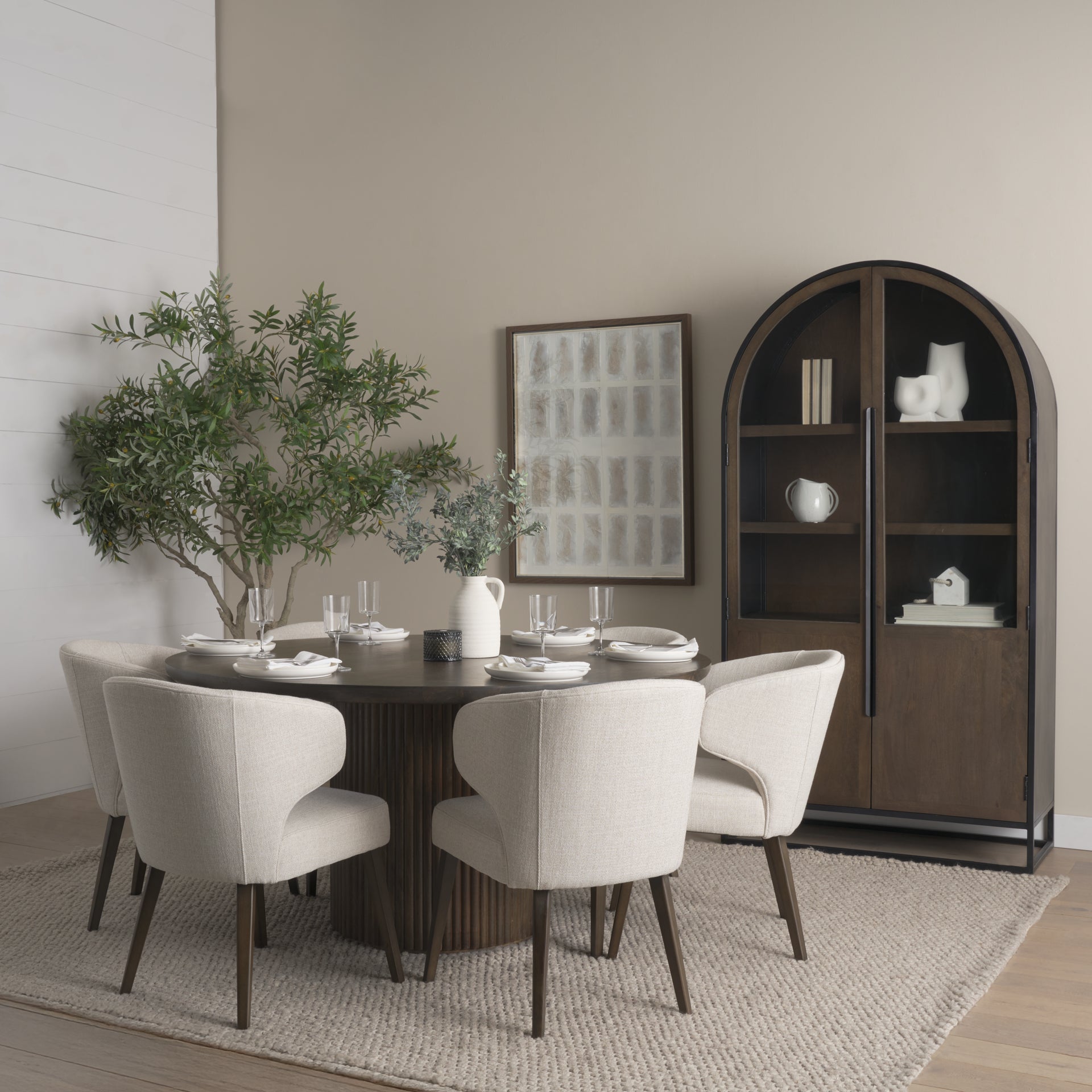 Terra Fluted Dining Table - 6 Niles Chairs - Sloan Cabinet