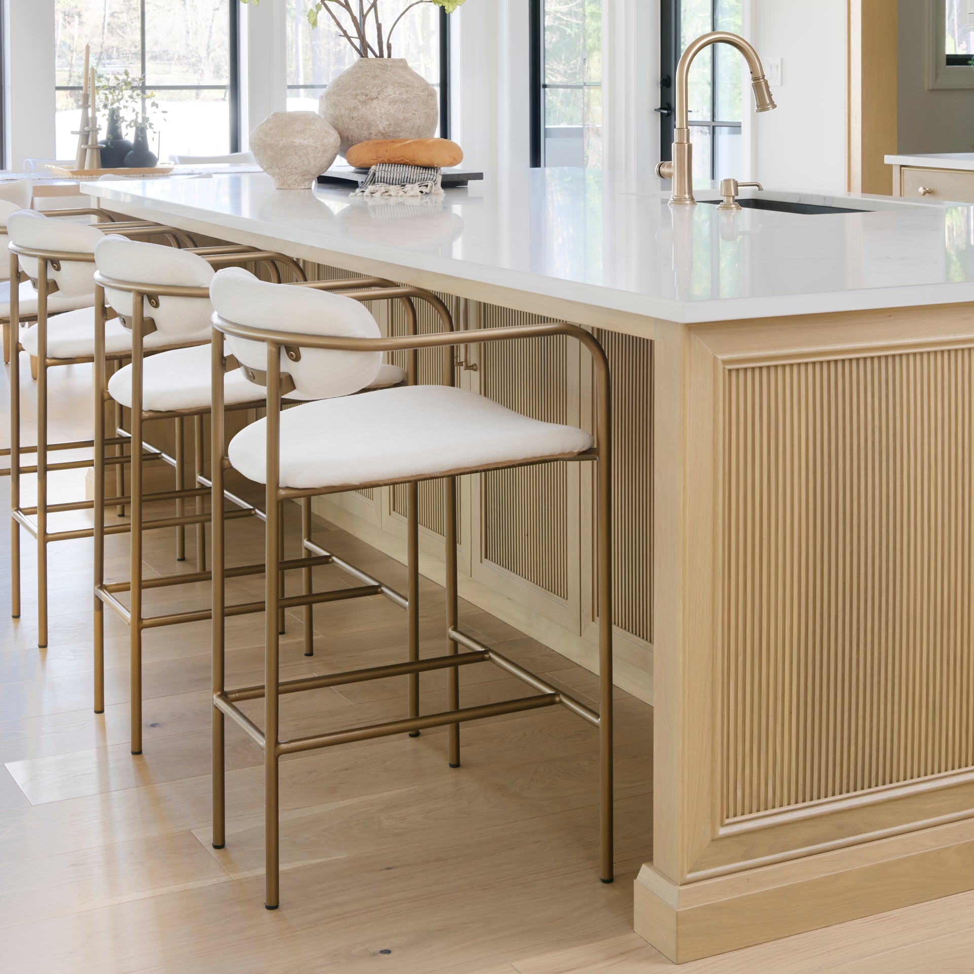 Parker Cream Fabric Seat Gold Metal Counter Stool