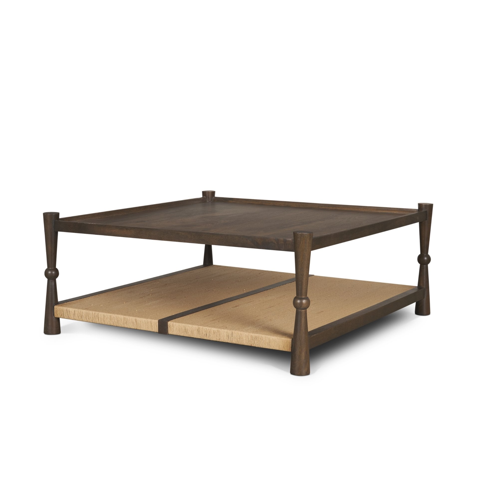 Bondi 42" Dark Brown Wood with Paper Rope Shelf Square Coffee Table