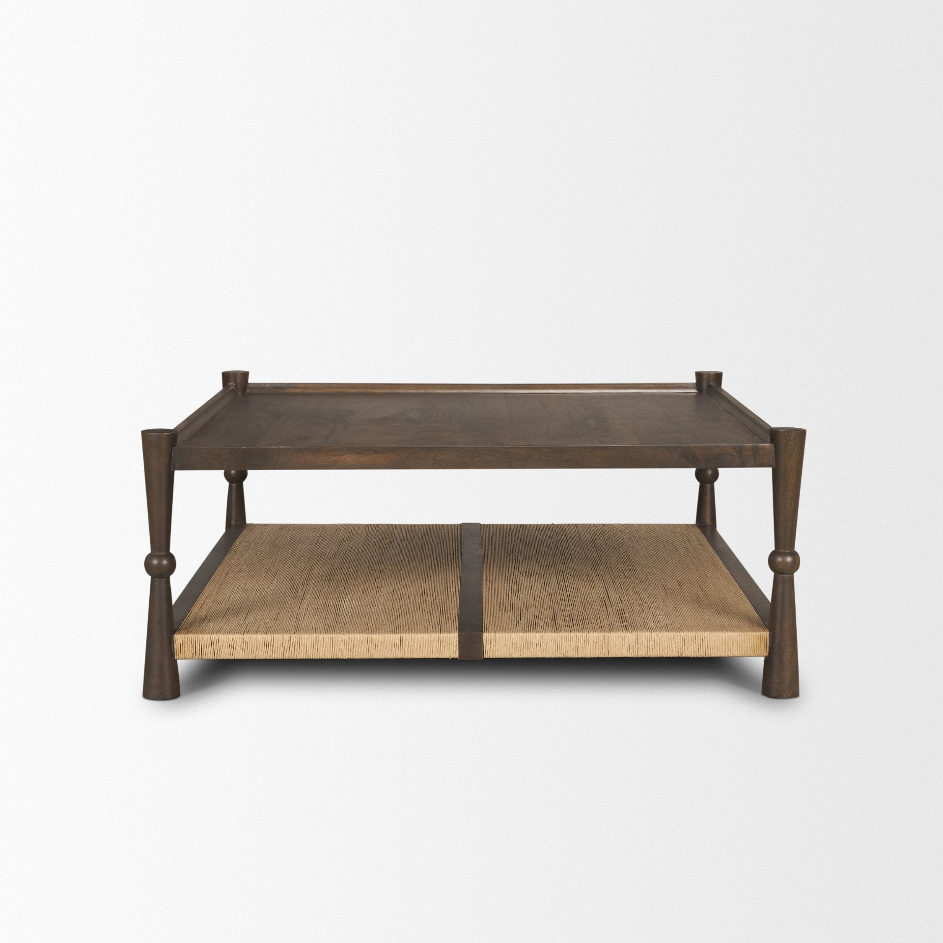 Bondi 42" Dark Brown Wood with Paper Rope Shelf Square Coffee Table