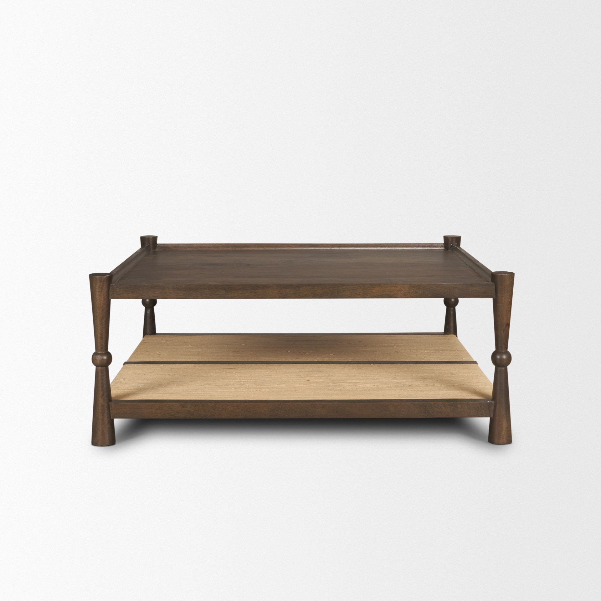 Bondi 42" Dark Brown Wood with Paper Rope Shelf Square Coffee Table