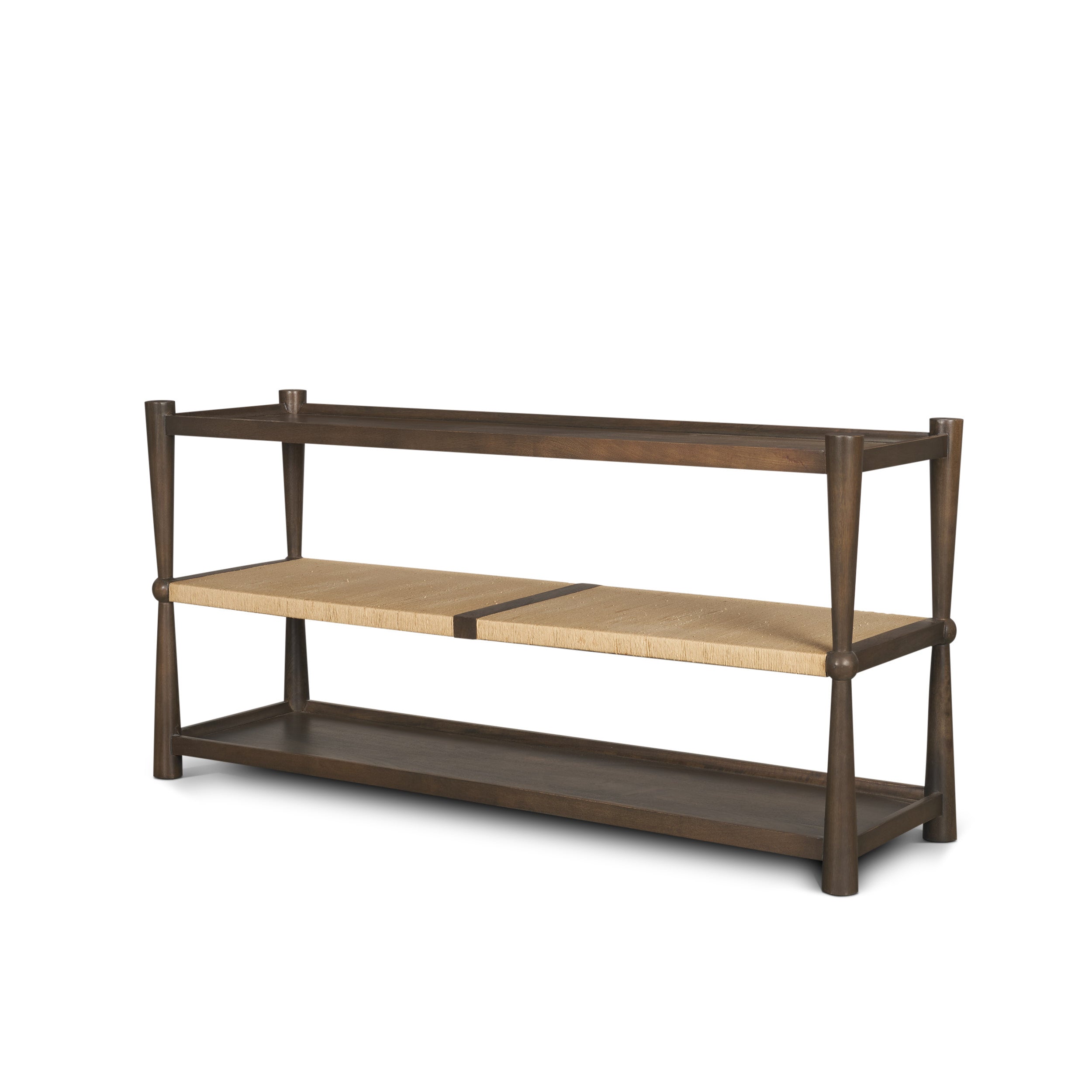 Bondi Dark Brown Wood with Paper Rope Shelf Console Table