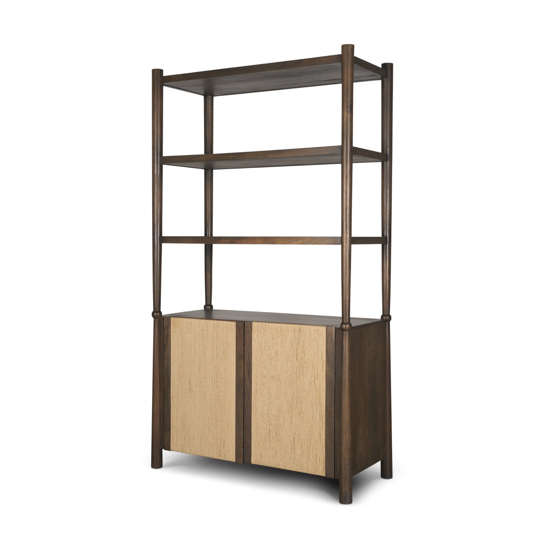 Bondi 2 Door Open Dark Brown Wood with Paper Rope Shelving Unit