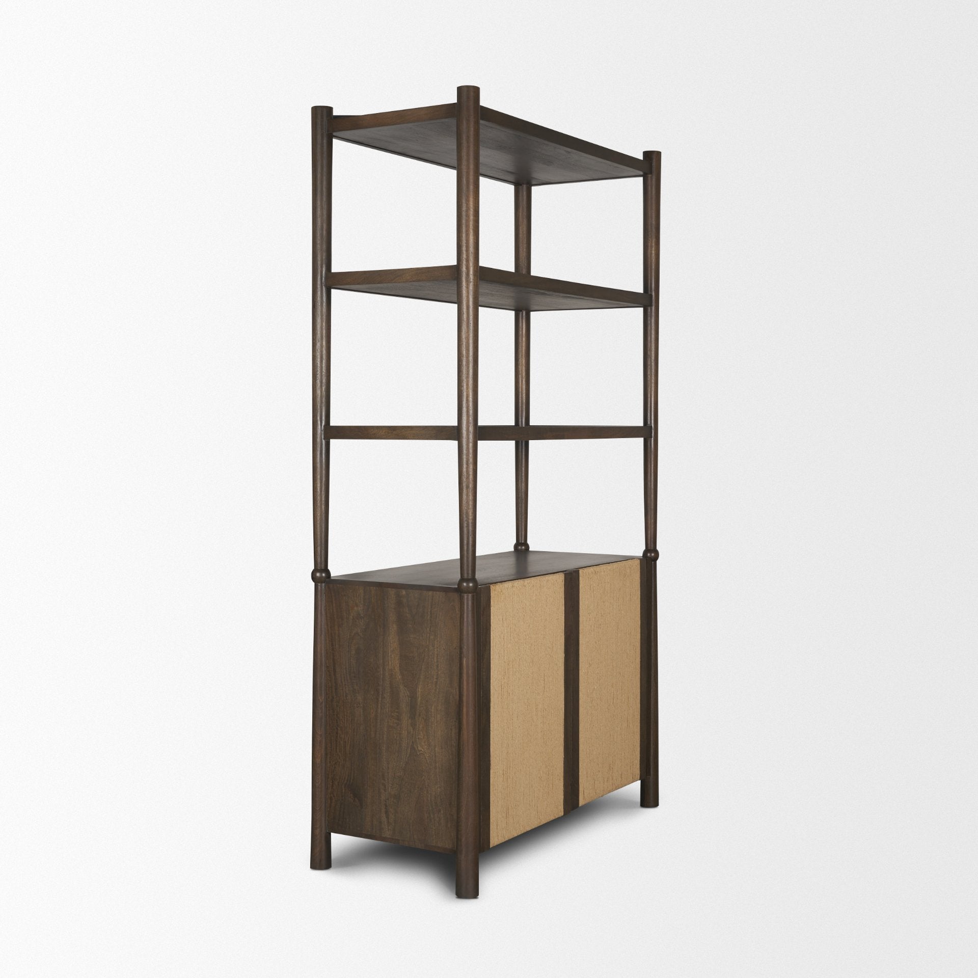 Bondi 2 Door Open Dark Brown Wood with Paper Rope Shelving Unit