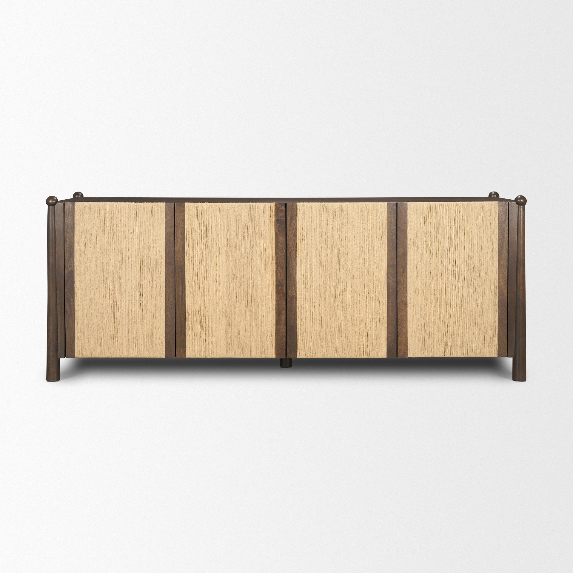 Bondi 85" Dark Brown Wood with Paper Rope 4 Door Closed Sideboard