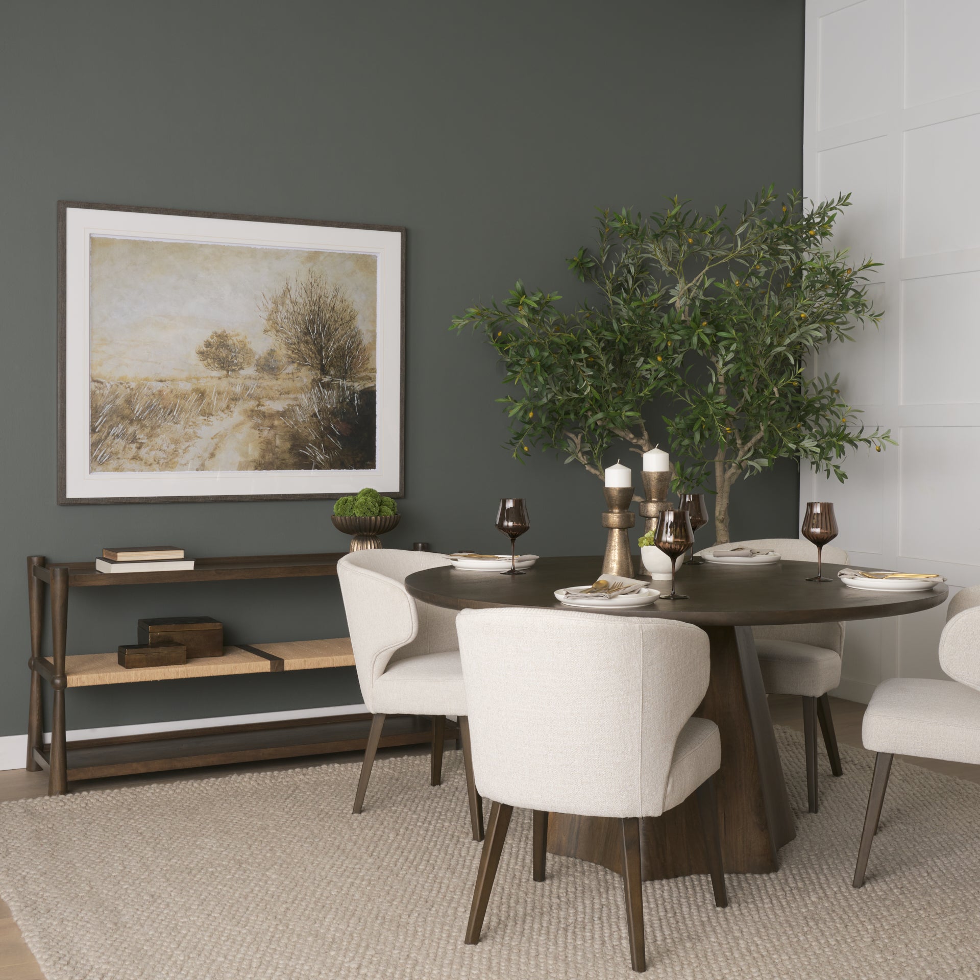 Bondi Dark Brown Wood with Paper Rope Shelf Console Table