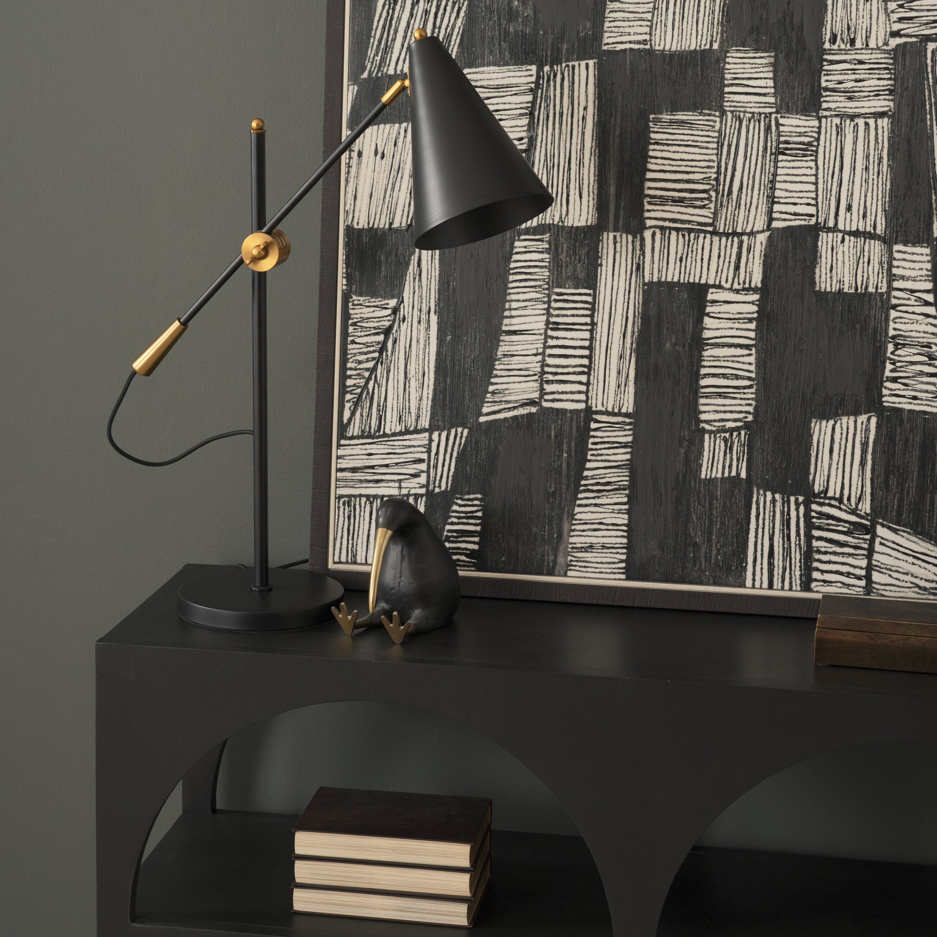 Fragon II Black/Gold Metal Adjustable Cone Shade Table Lamp