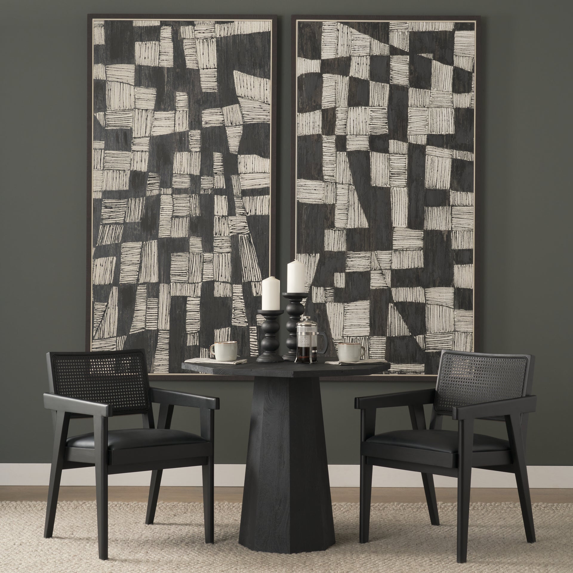 Wanda Matte Black Wood Pillar Candle Holders - Set of 2