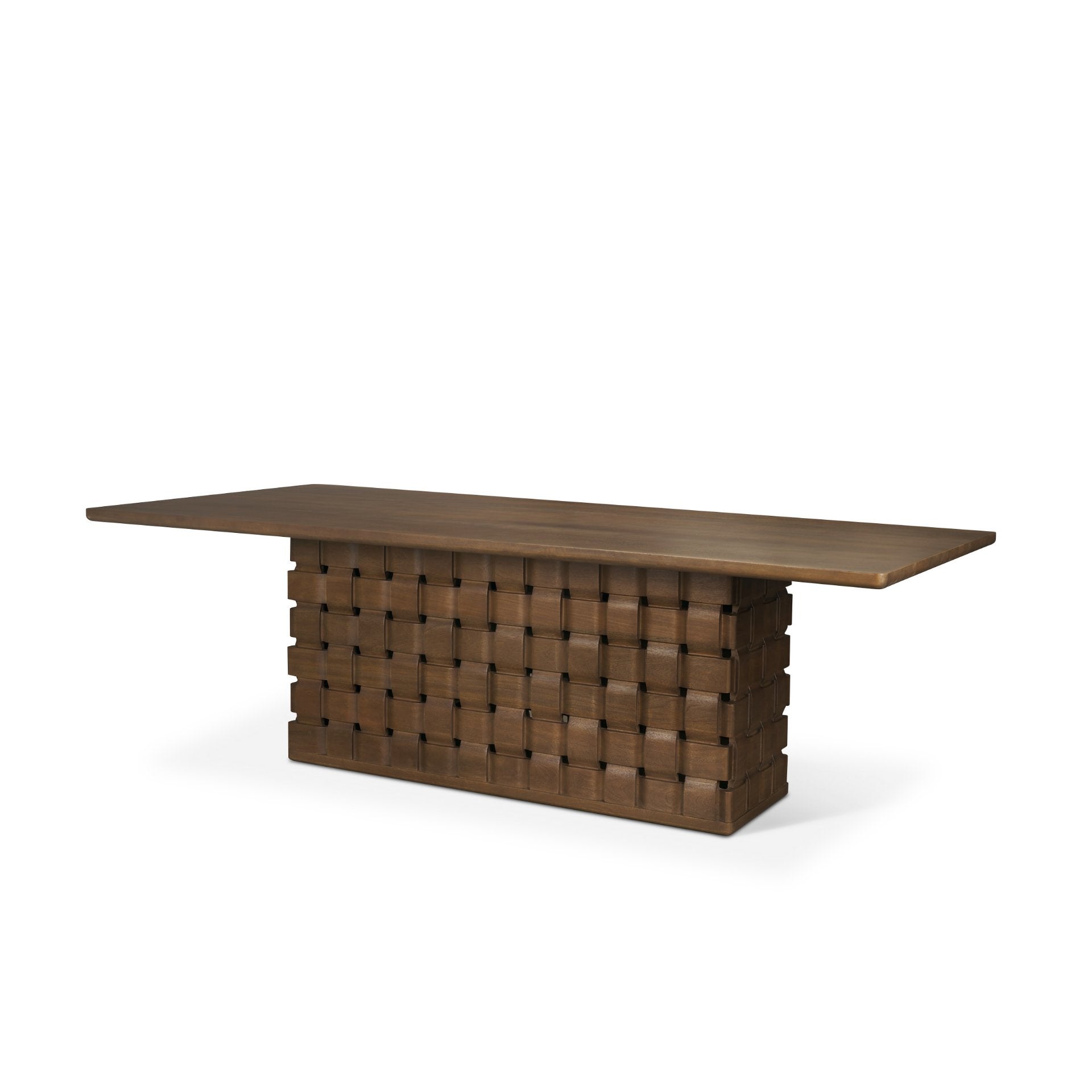 Trellyn 94" Solid Wood Carved Woven Base Rectangular Dining Table