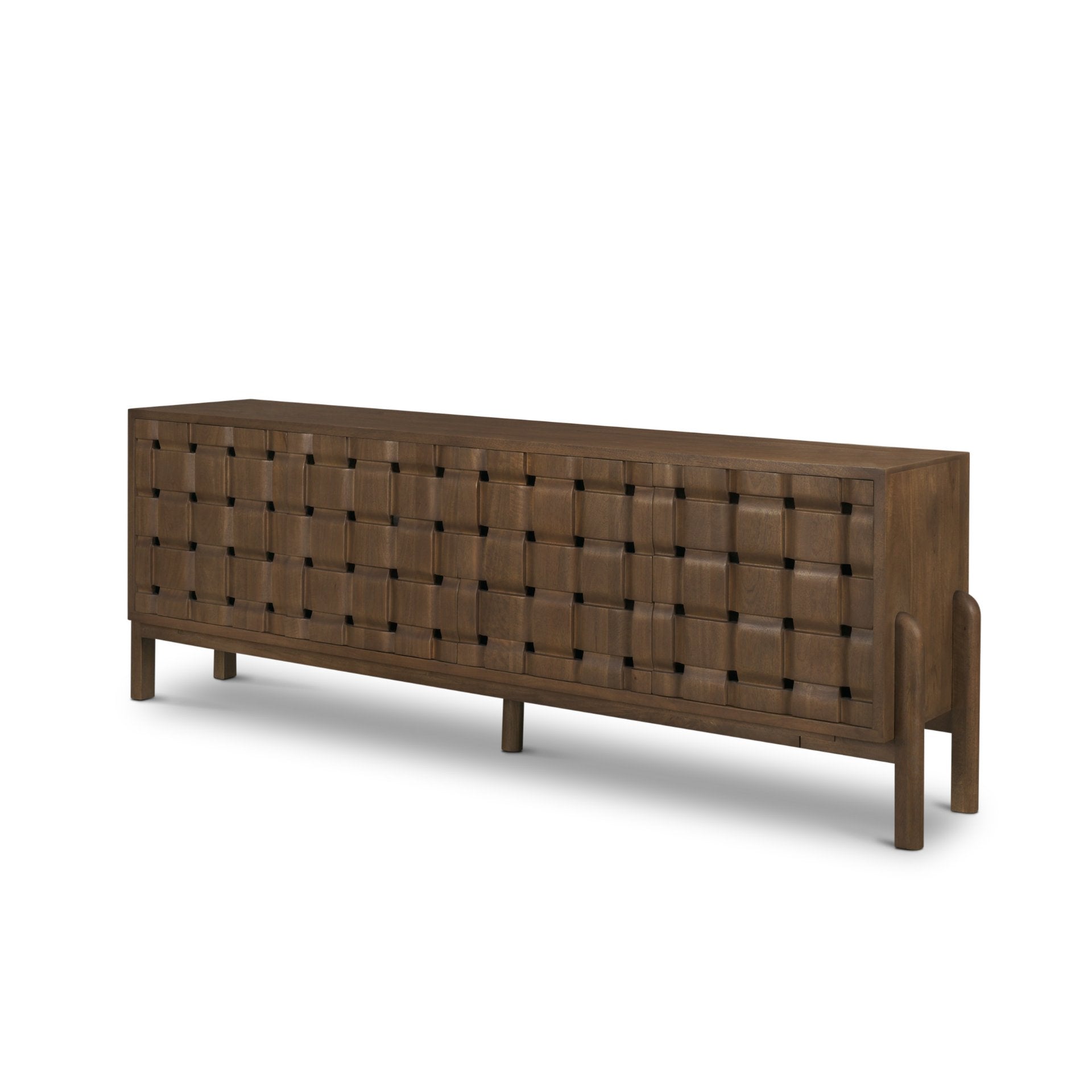 Trellyn Solid Wood 4-Door with Carved Woven Doors Closed Sideboard