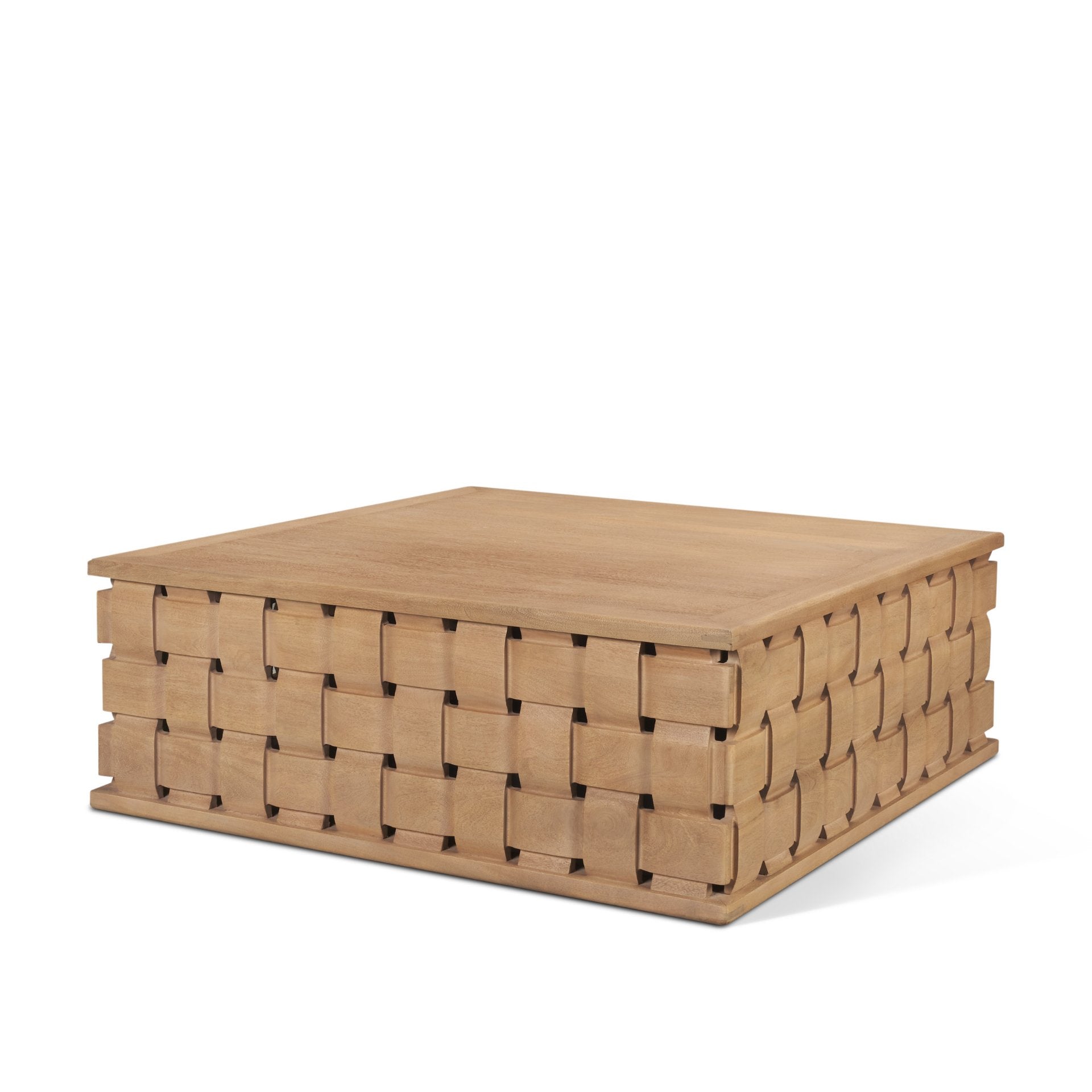 Trellyn 48" Wood with Carved Woven Base Square Coffee Table
