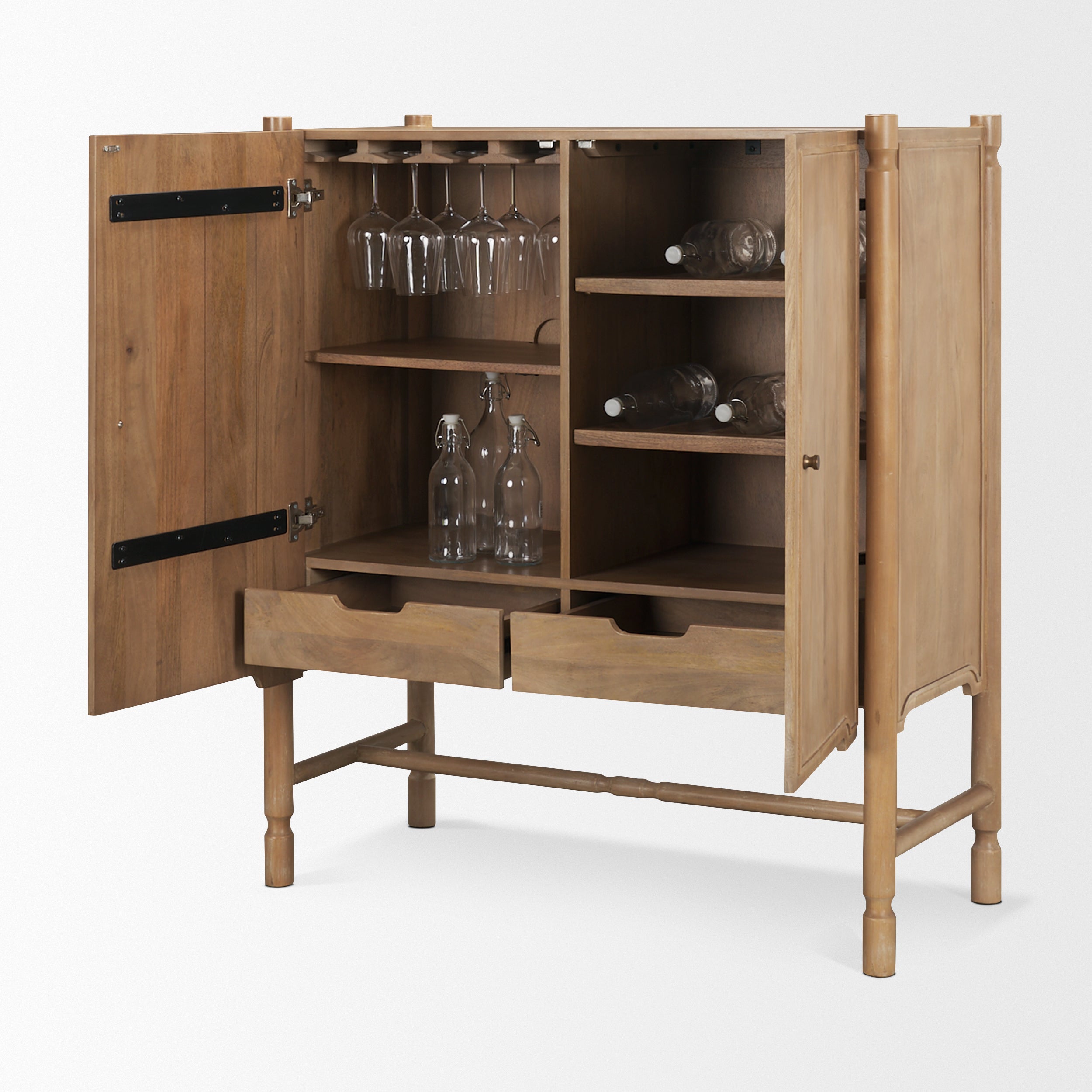 Phil Light Brown Wood 2 Door Bar Cabinet