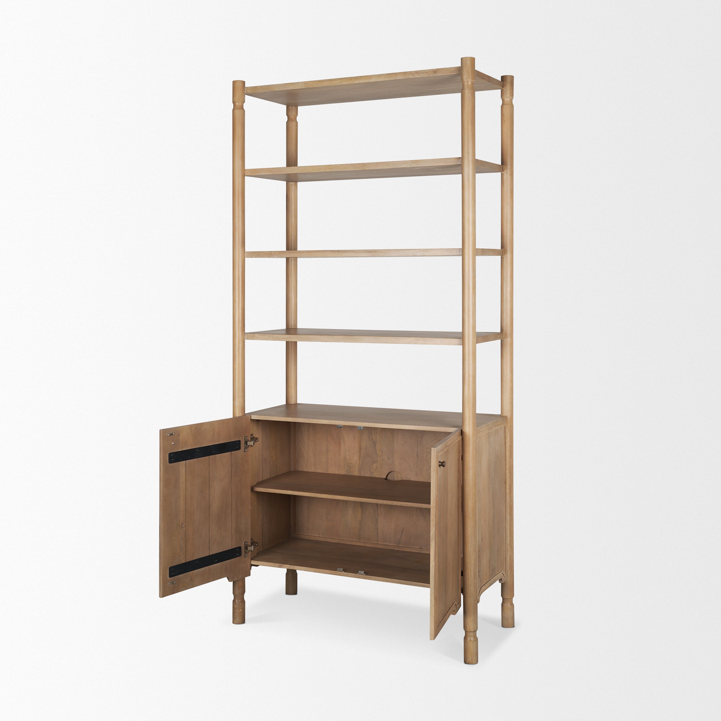Phil Light Brown Wood 2 Door 3 Shelves Open Shelving Unit