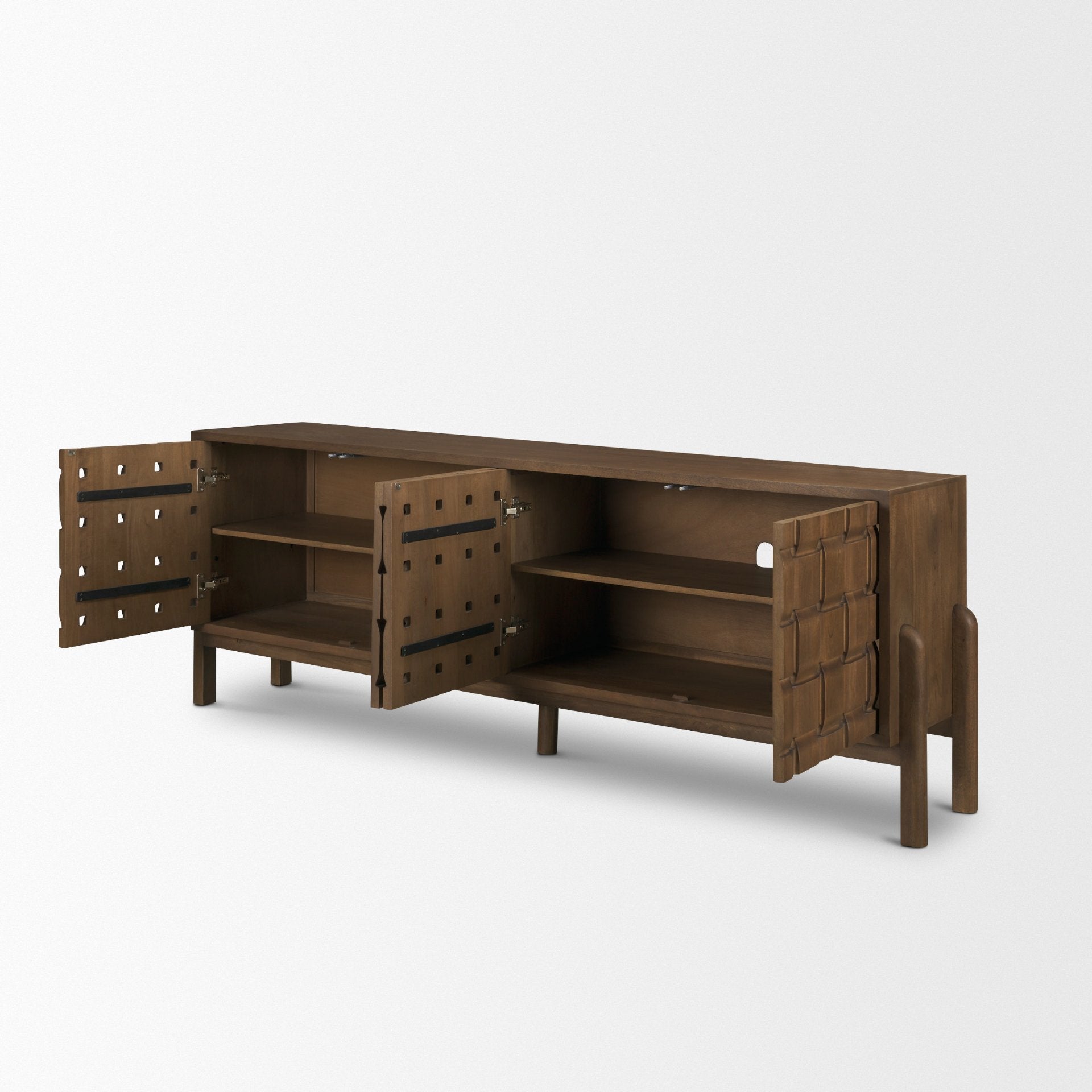 Trellyn Solid Wood 4-Door with Carved Woven Doors Closed Sideboard