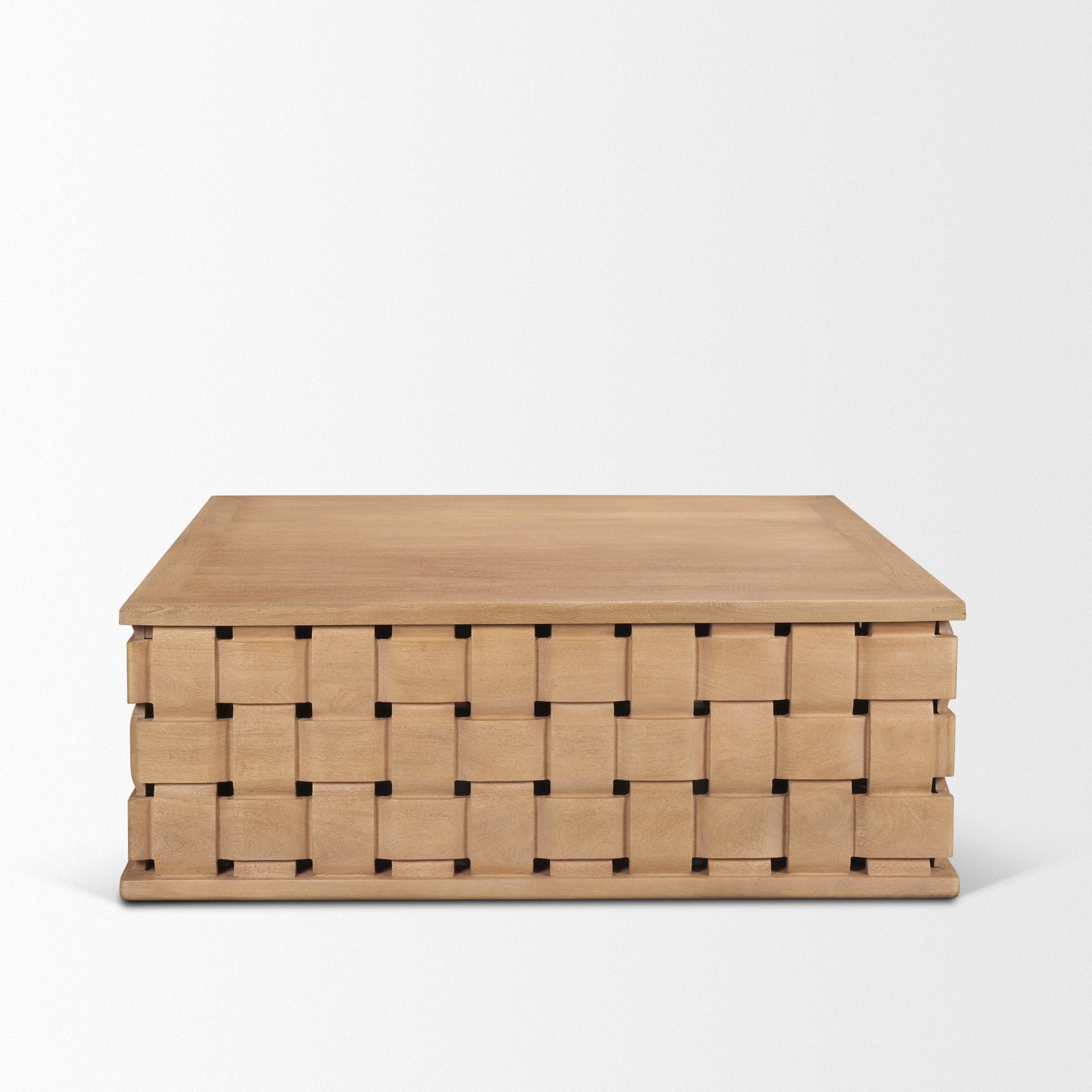 Trellyn 48" Wood with Carved Woven Base Square Coffee Table