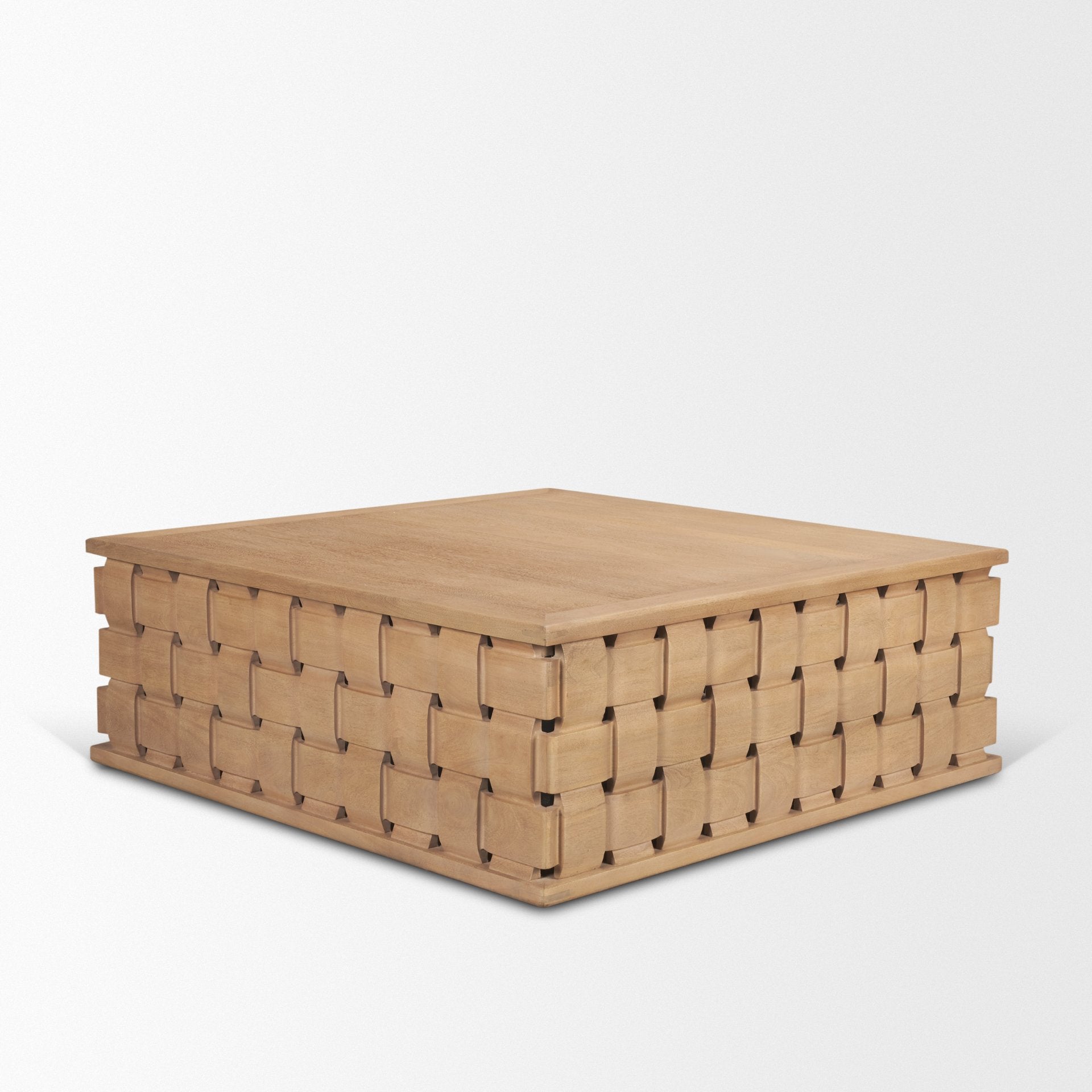 Trellyn 48" Wood with Carved Woven Base Square Coffee Table