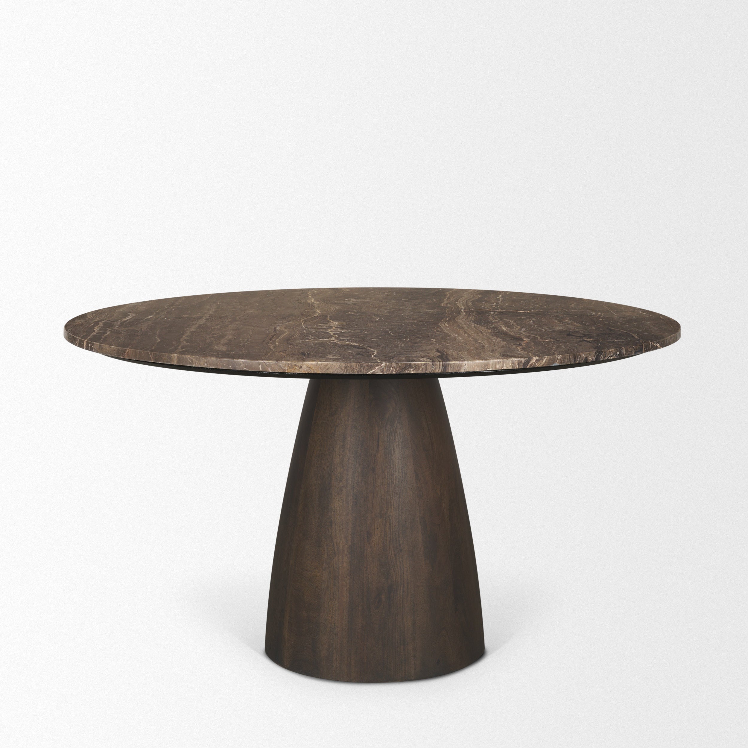 Allyson 54" Round Dark Brown with Cappuccino Marble Pedestal Dining Table