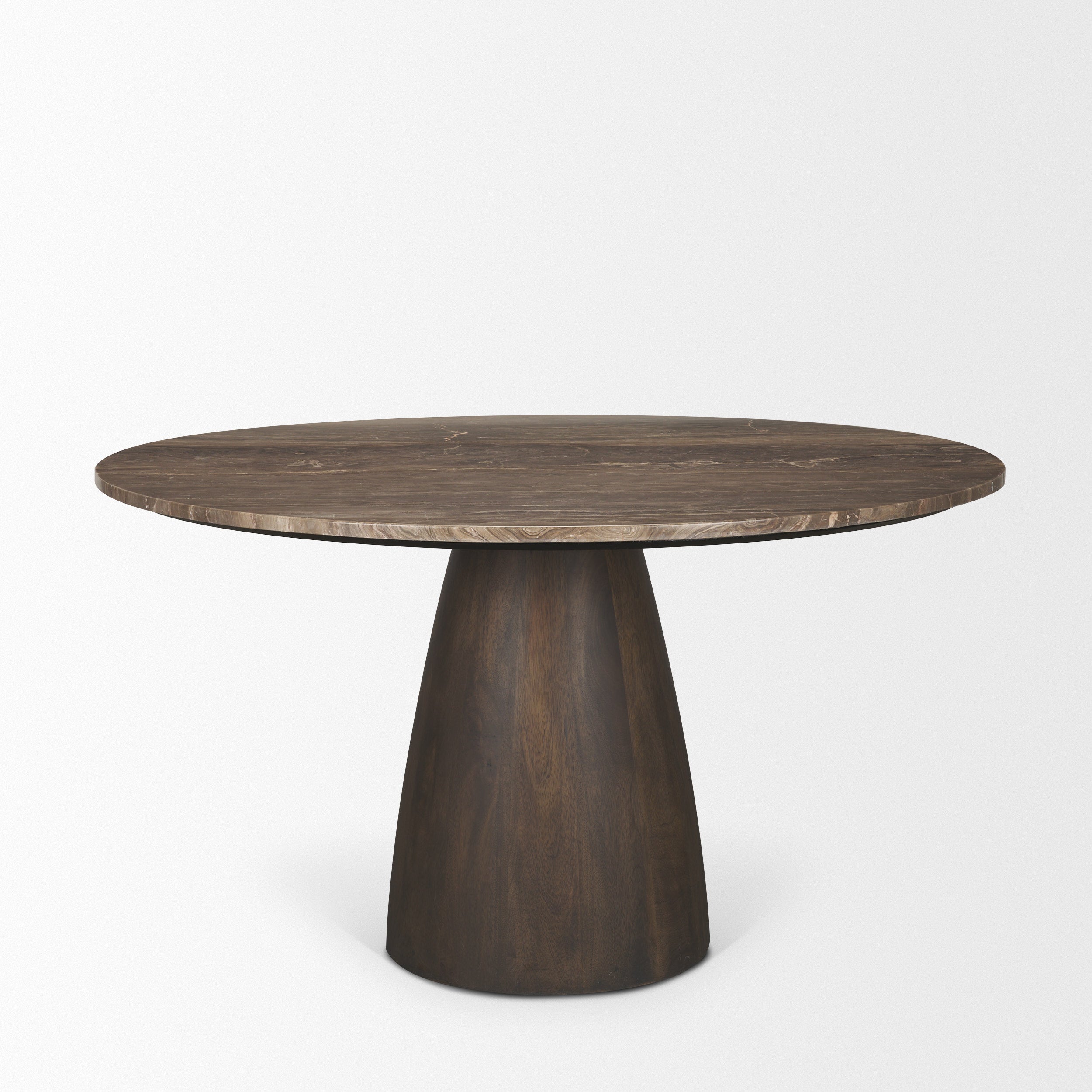 Allyson 54" Round Dark Brown with Cappuccino Marble Pedestal Dining Table