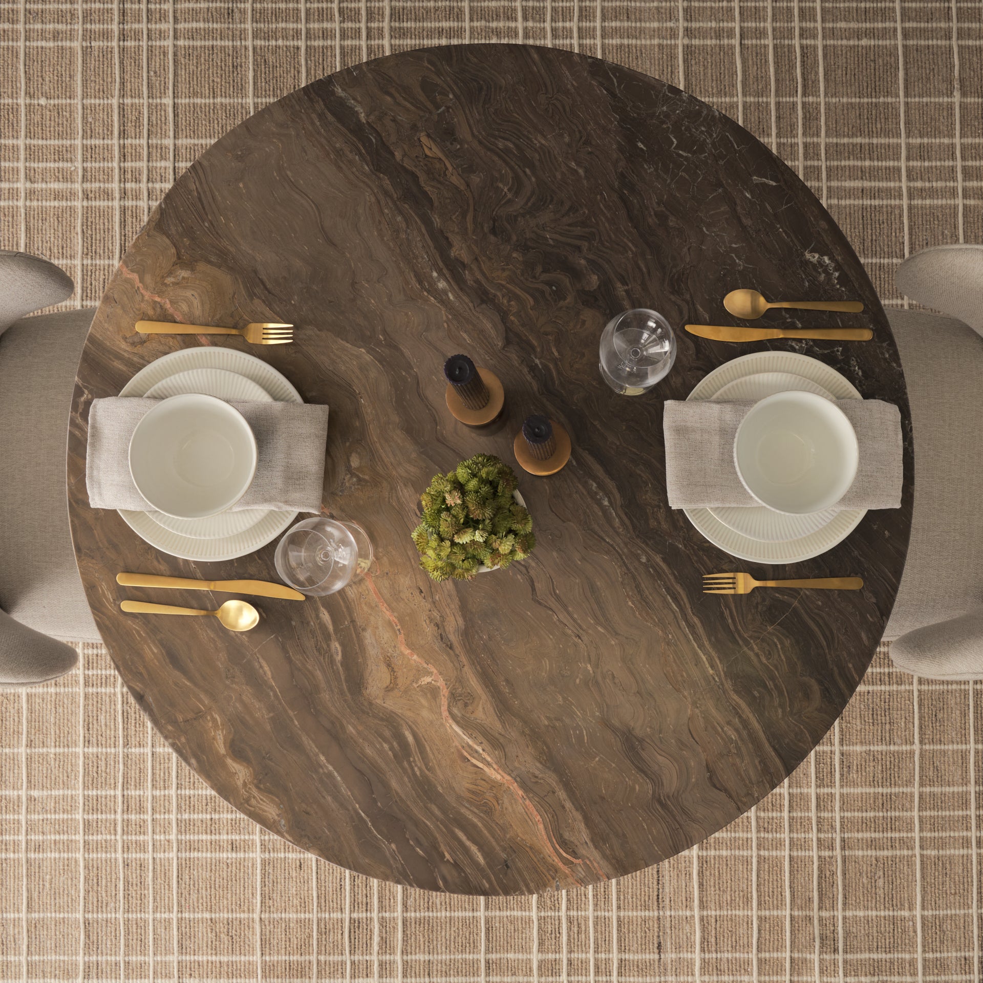 Allyson 42" Round Dark Brown with Cappuccino Marble Pedestal Dining Table