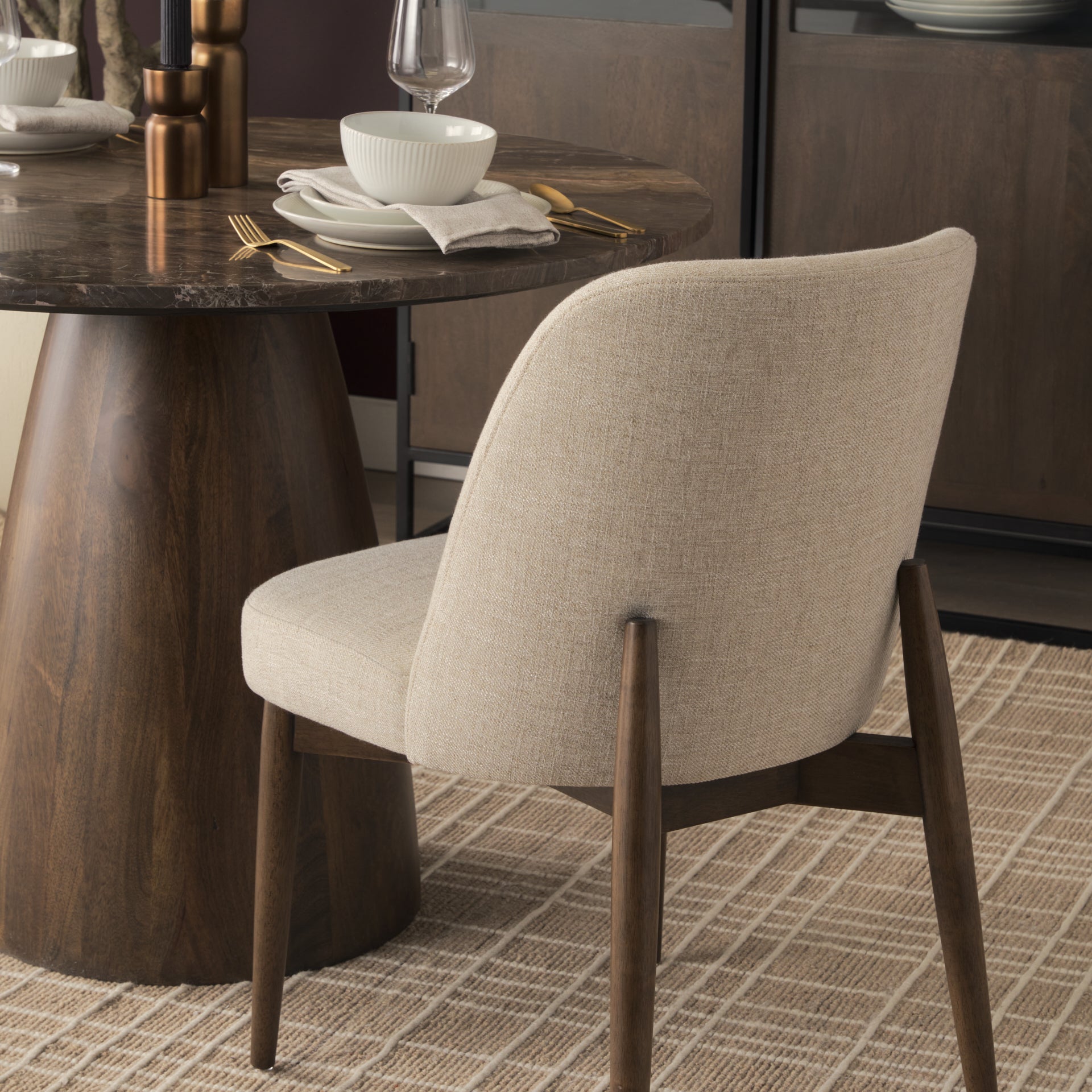 Abbie Curved Back Oatmeal Fabric Armless Dining Chair