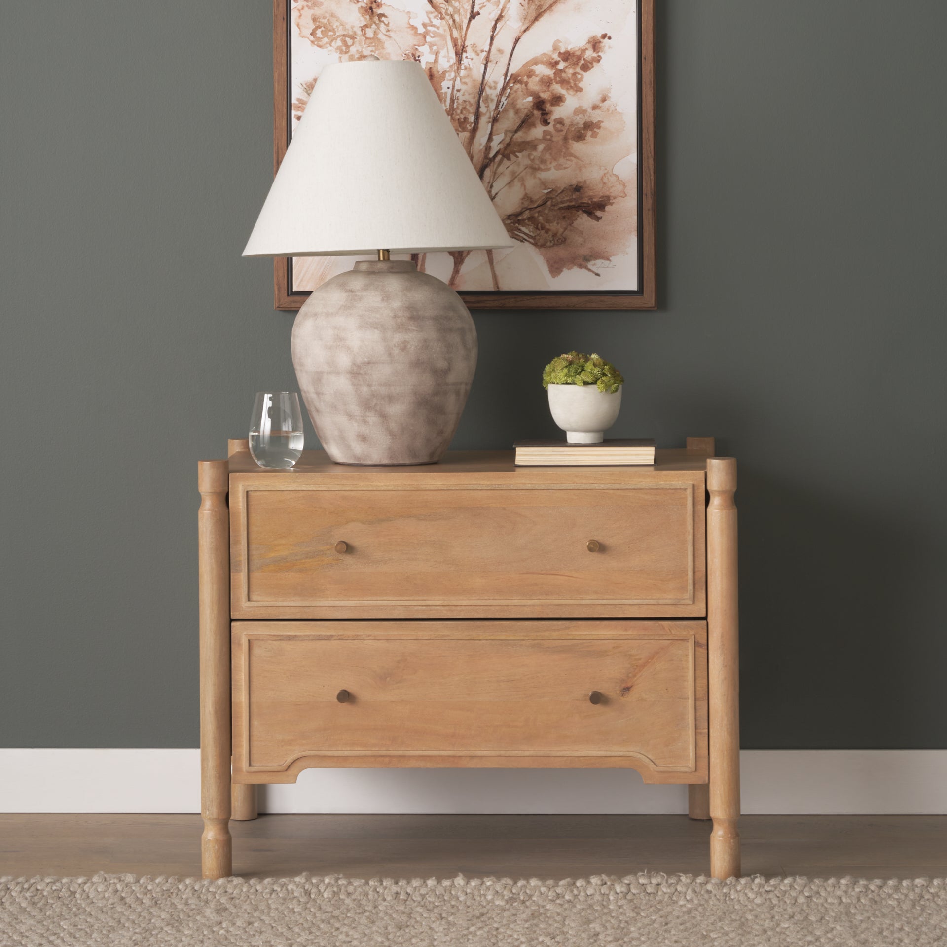 Phil Light Brown Wood 2 Drawer Accent Cabinet