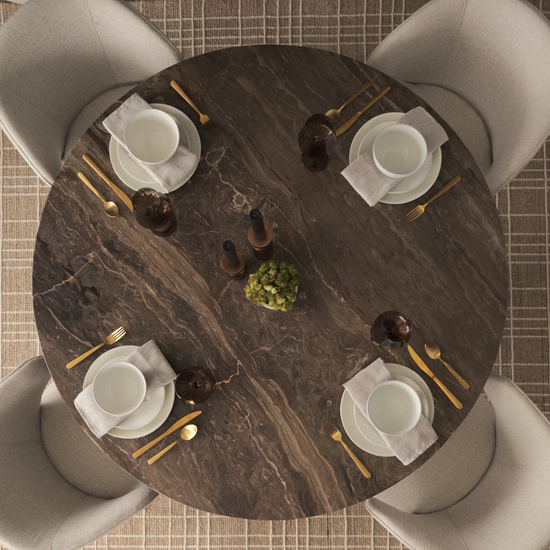 Allyson 54" Round Dark Brown with Cappuccino Marble Pedestal Dining Table