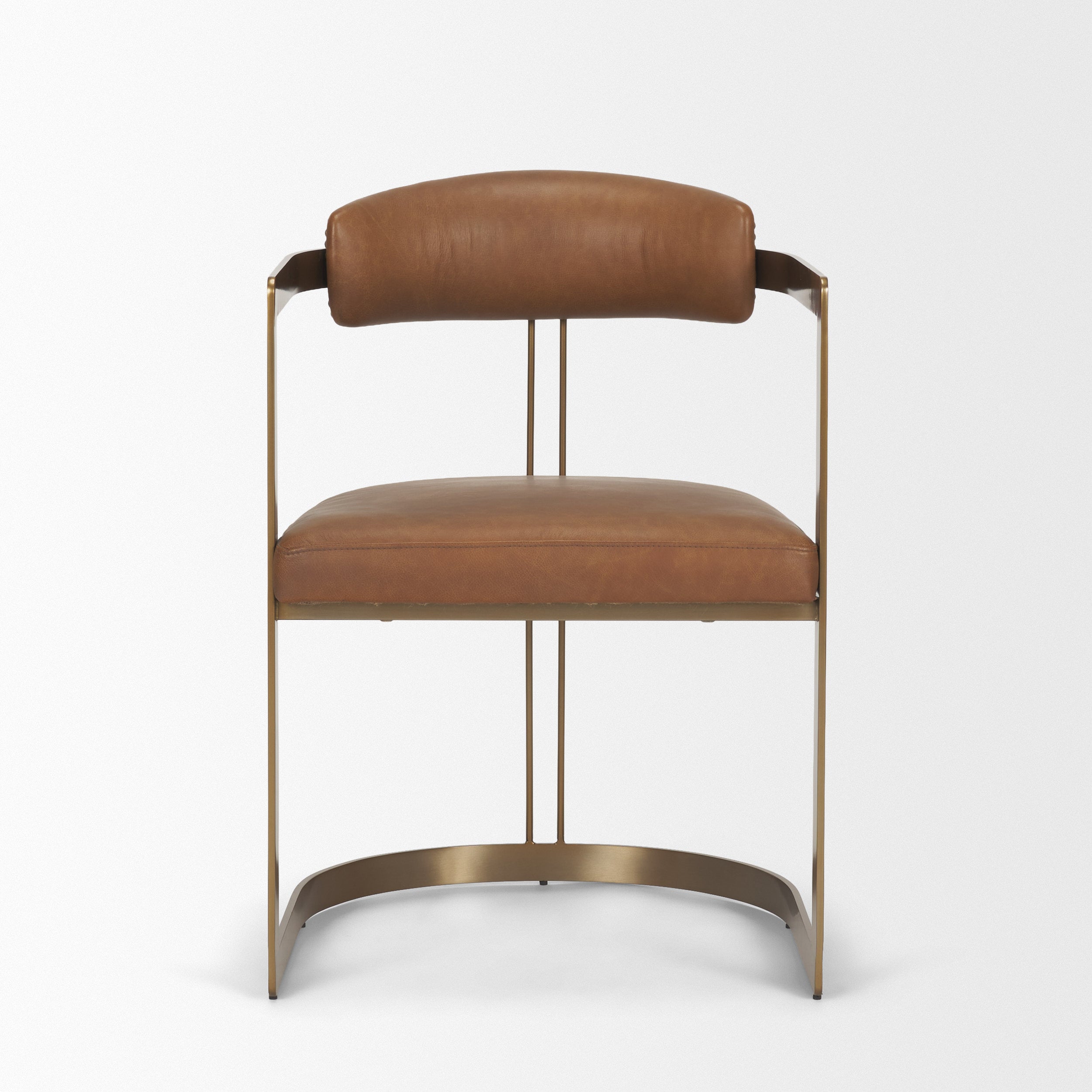 Hollyfield I Brown Leather Seat Gold Iron Frame Dining Chair