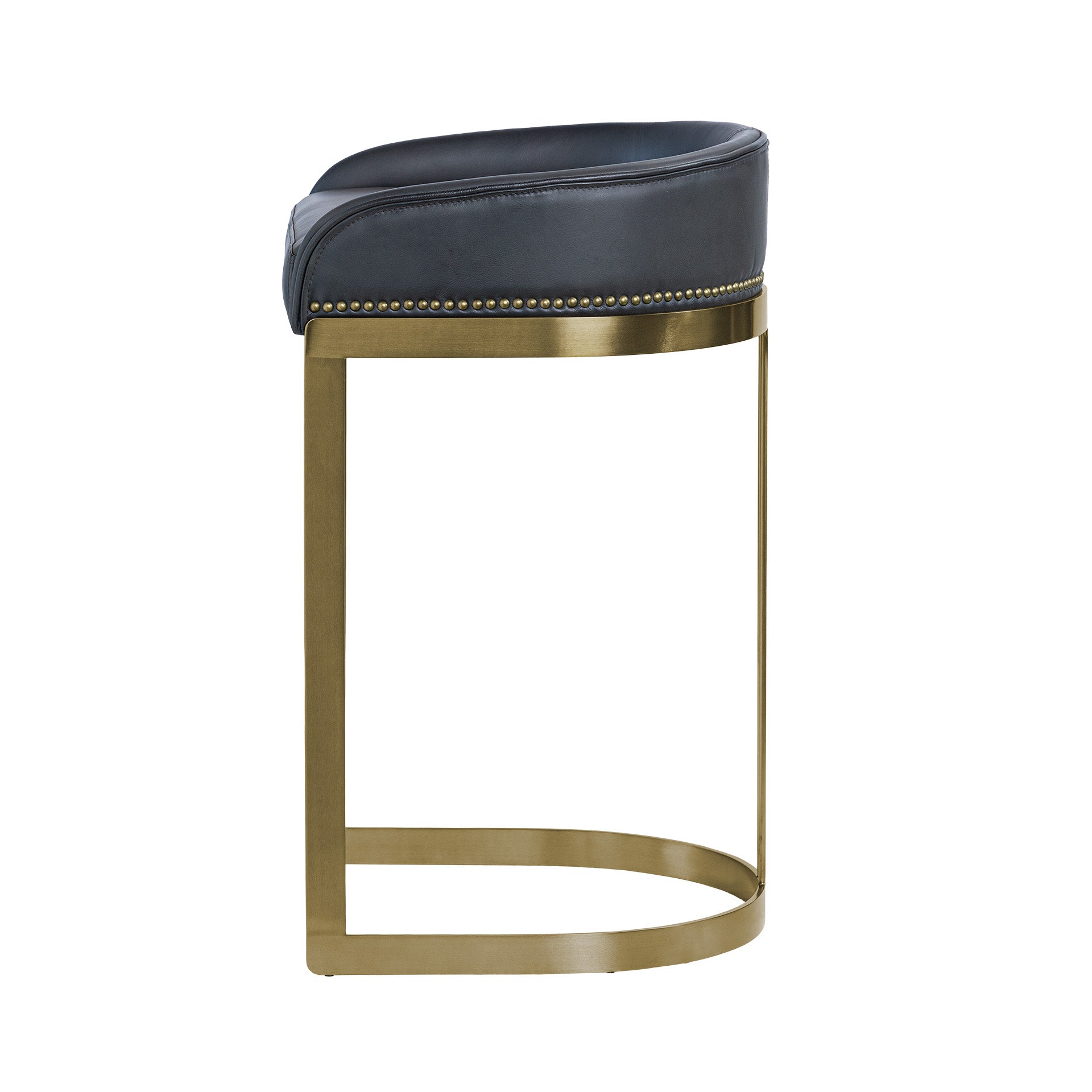 Hollyfield II Leather Seat Gold Metal Base Bar Stool