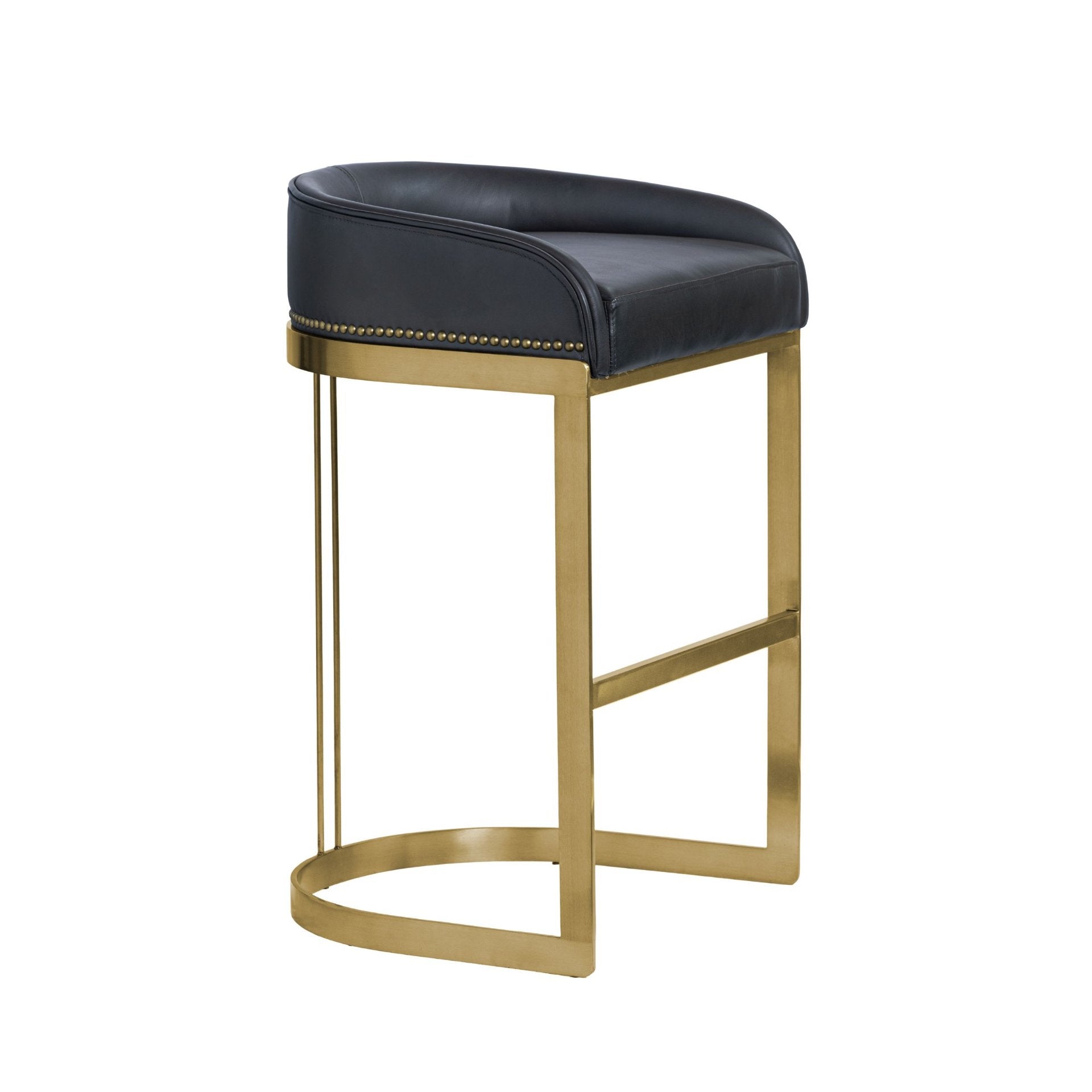 Hollyfield II Leather Seat Gold Metal Base Bar Stool