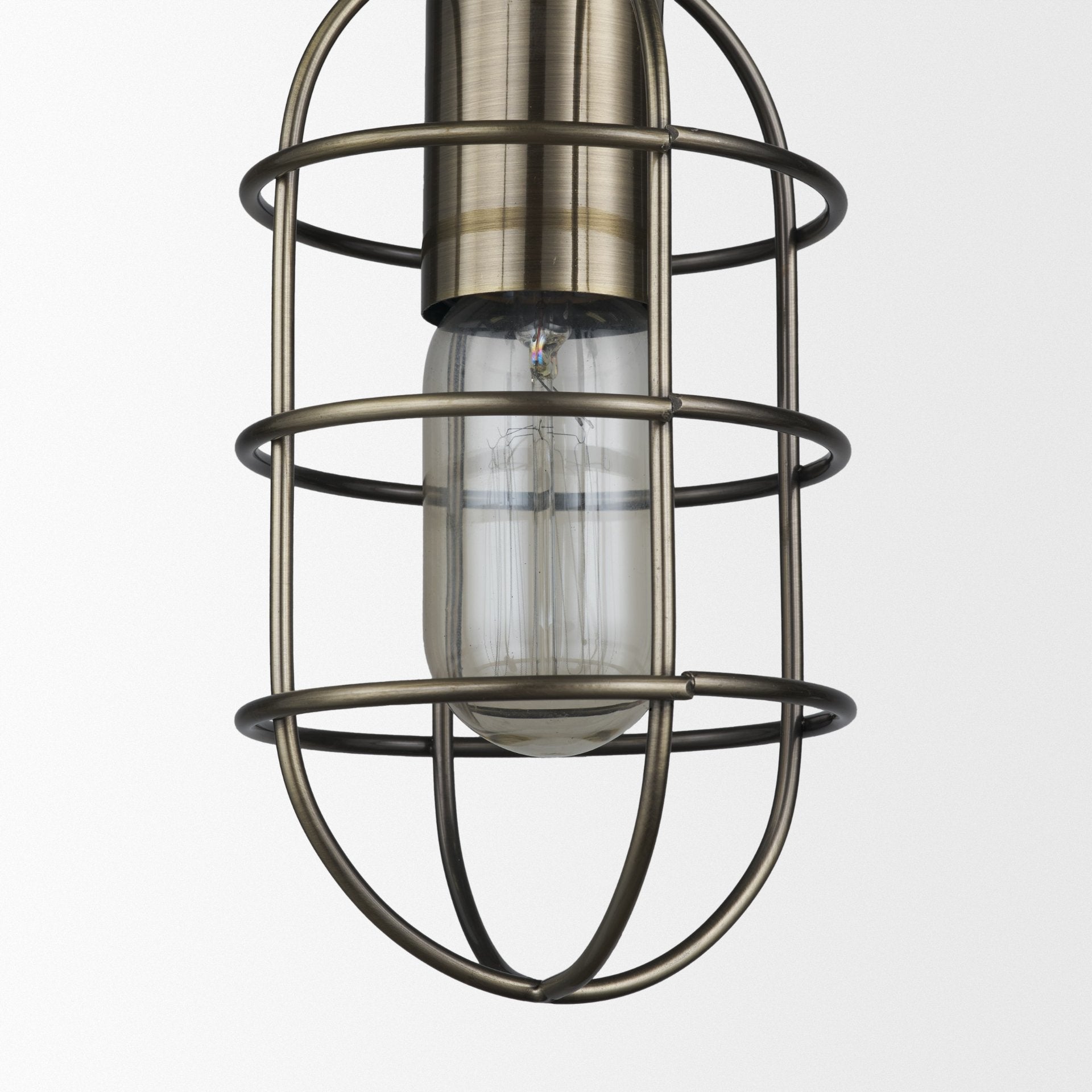 Hines I Antiqued-Brass Metal Cage Pendant Light