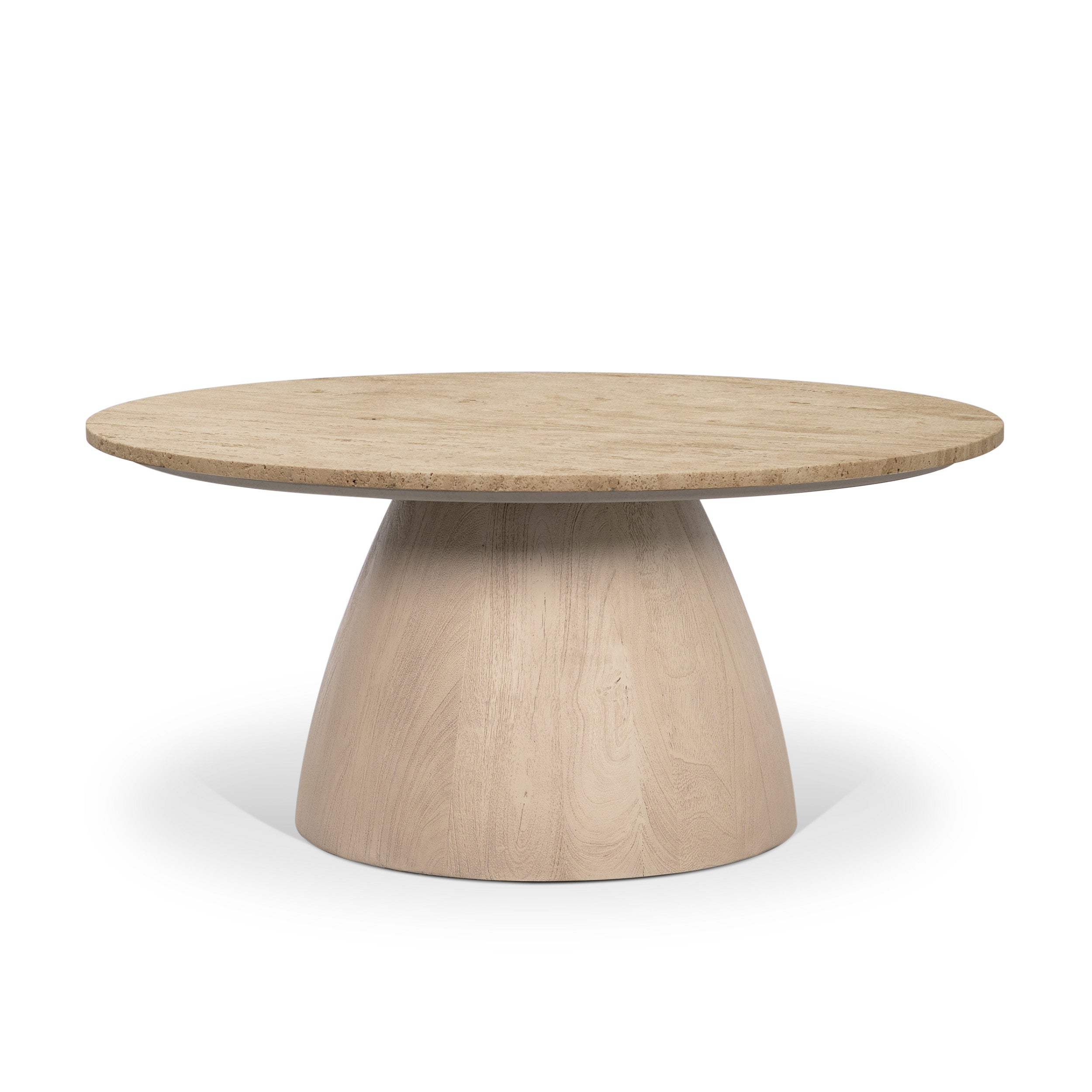 Allyson 36" Light Wood Base with Travertine Top Coffee Table