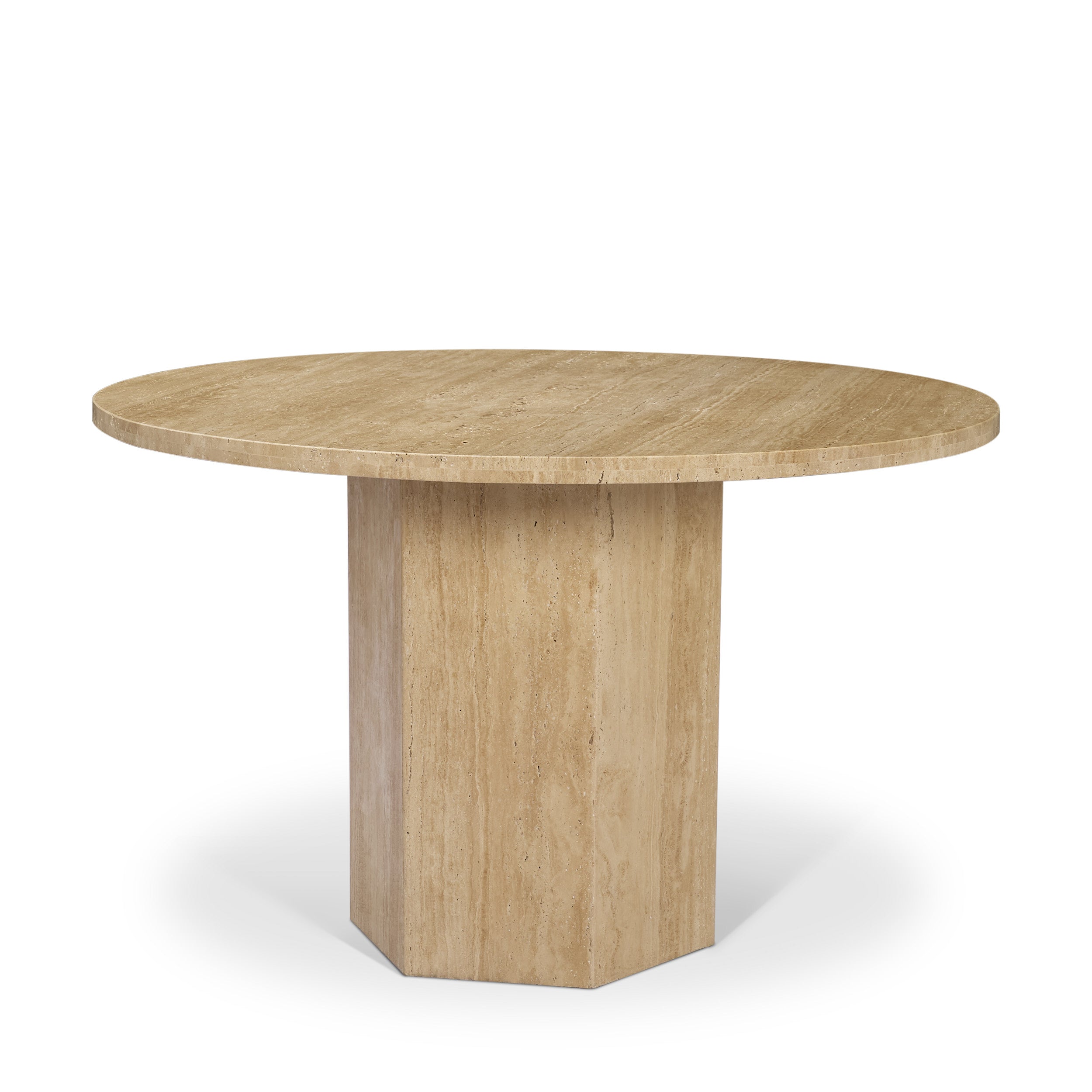 Torreno 42" Travertine Round Top Hexagon Pedestal Dining Table