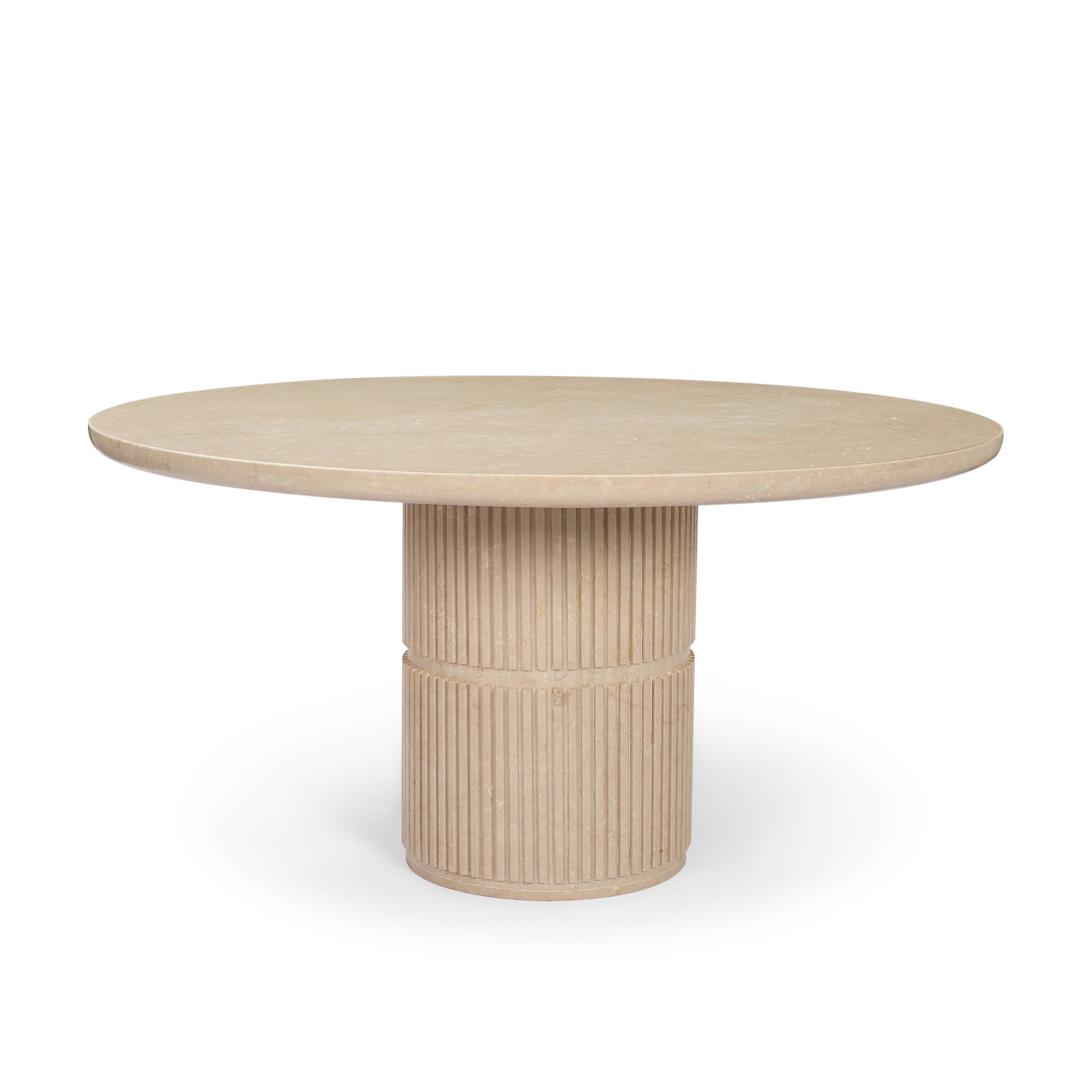 Sorrano 59" Botticino Marble Round with Fluted Base Dining Table