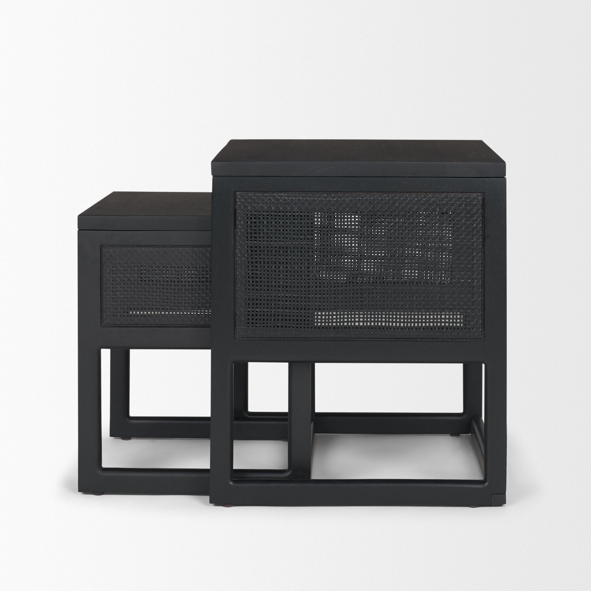 Grier Black Wood with Black Cane Nesting Accent Tables - Set of 2