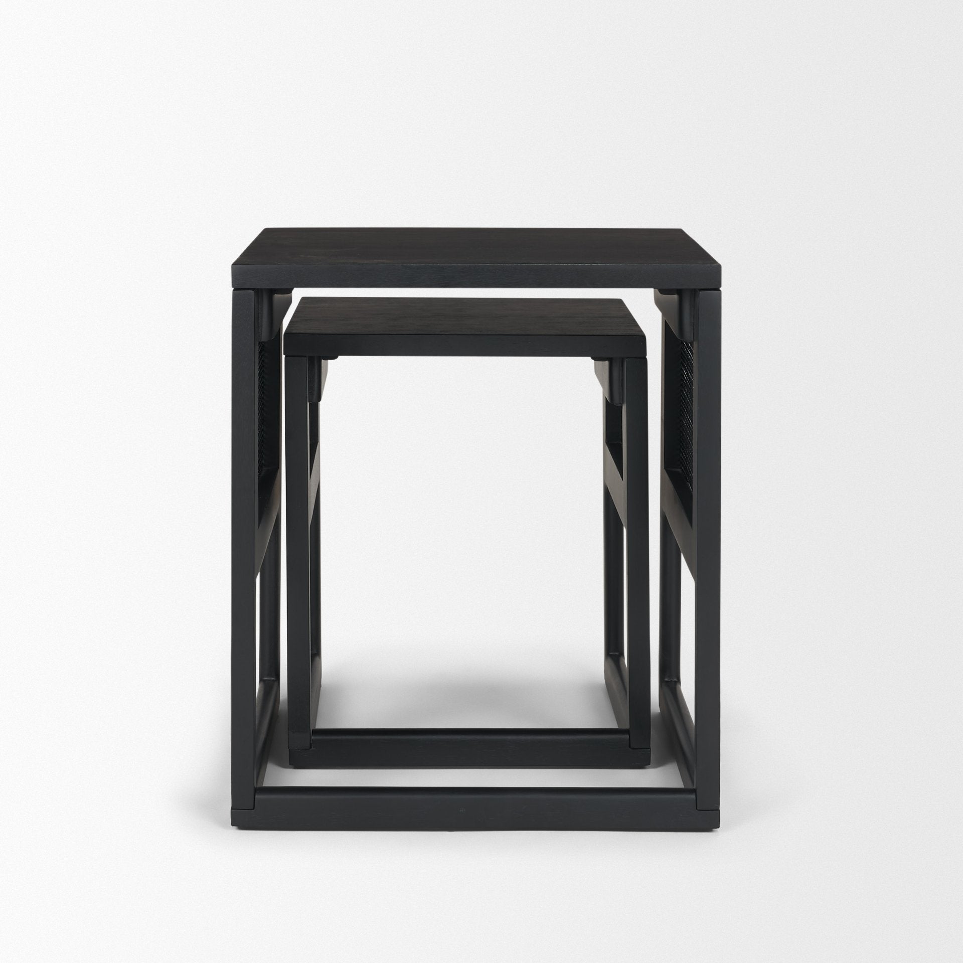 Grier Black Wood with Black Cane Nesting Accent Tables - Set of 2