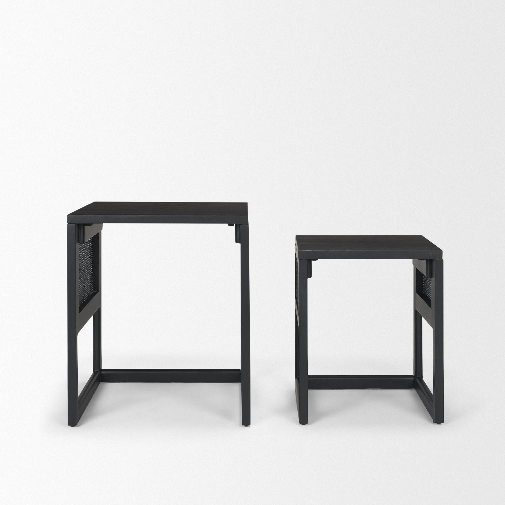 Grier Black Wood with Black Cane Nesting Accent Tables - Set of 2